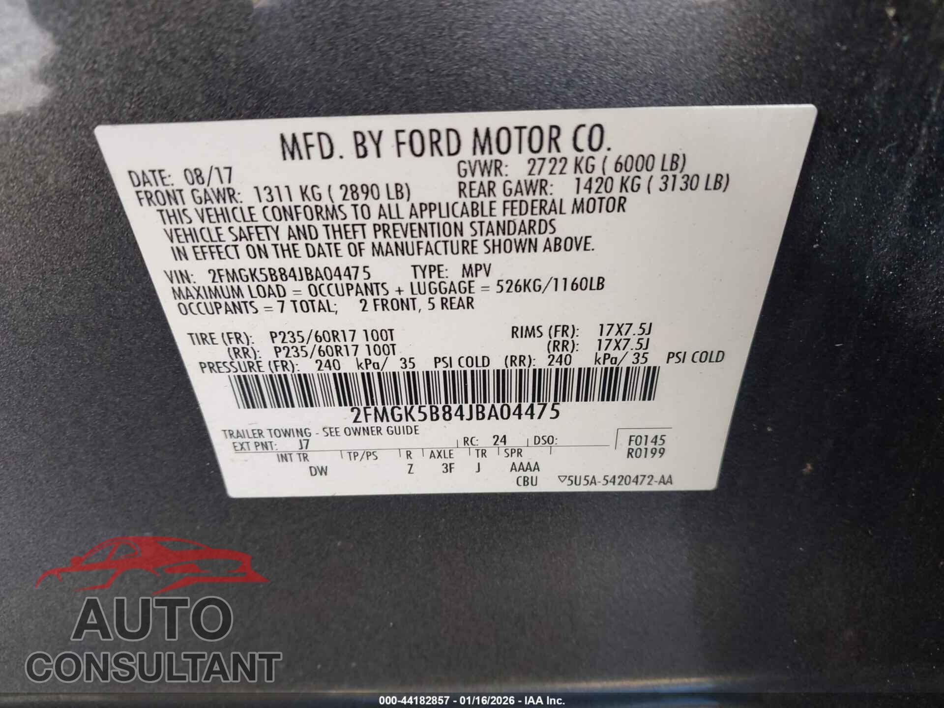 FORD FLEX 2018 - 2FMGK5B84JBA04475