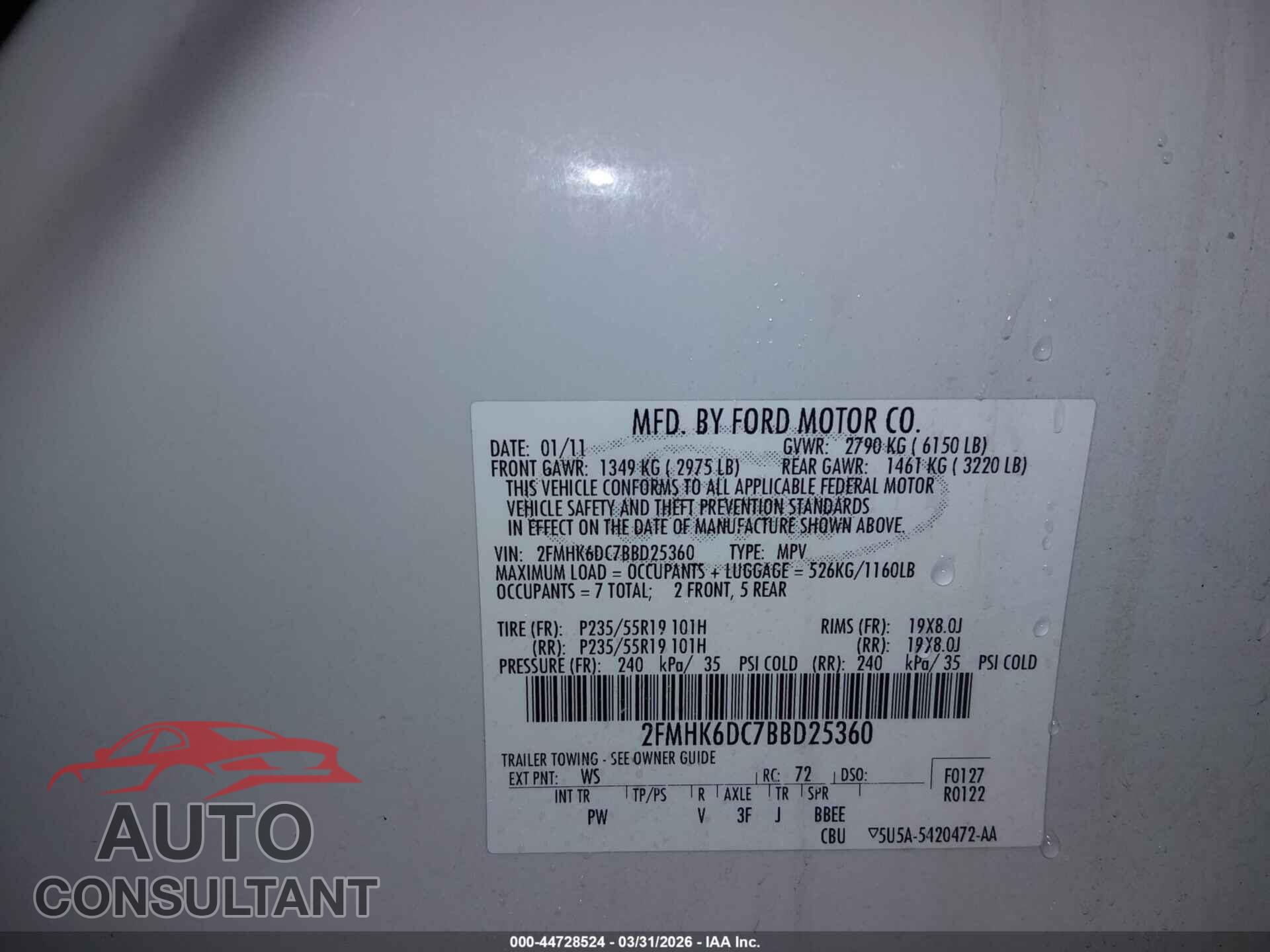 FORD FLEX 2011 - 2FMHK6DC7BBD25360