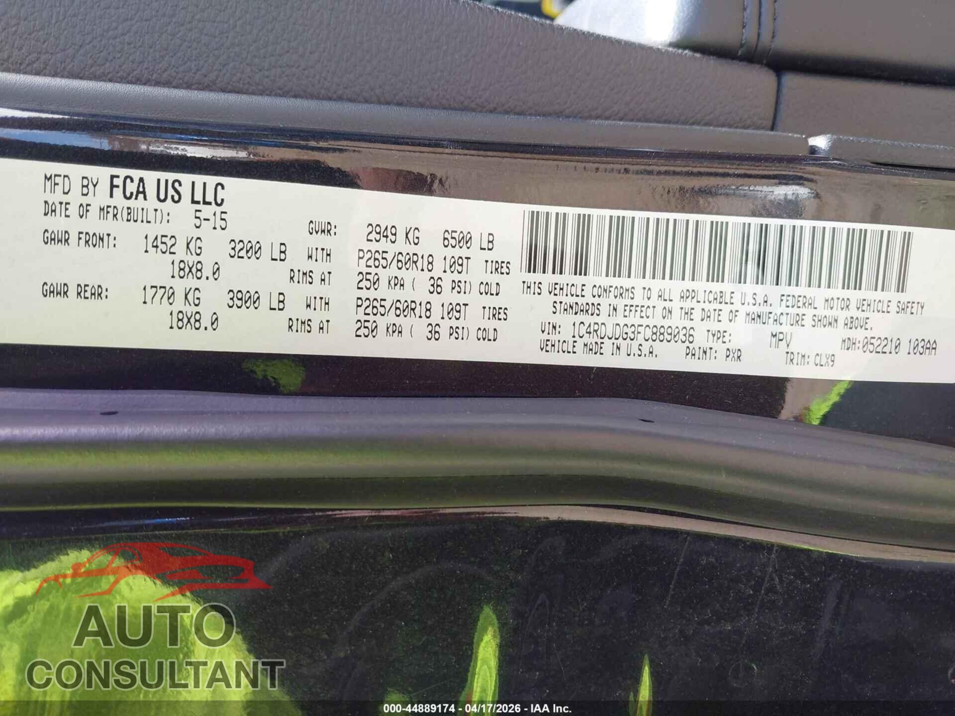 DODGE DURANGO 2015 - 1C4RDJDG3FC889036