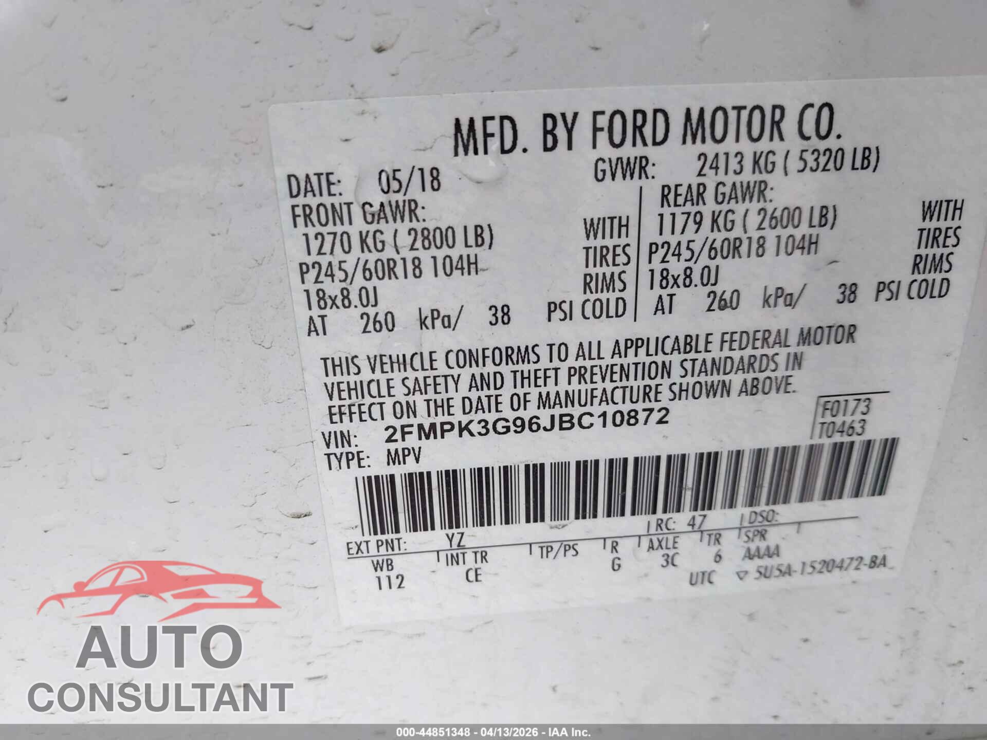 FORD EDGE 2018 - 2FMPK3G96JBC10872