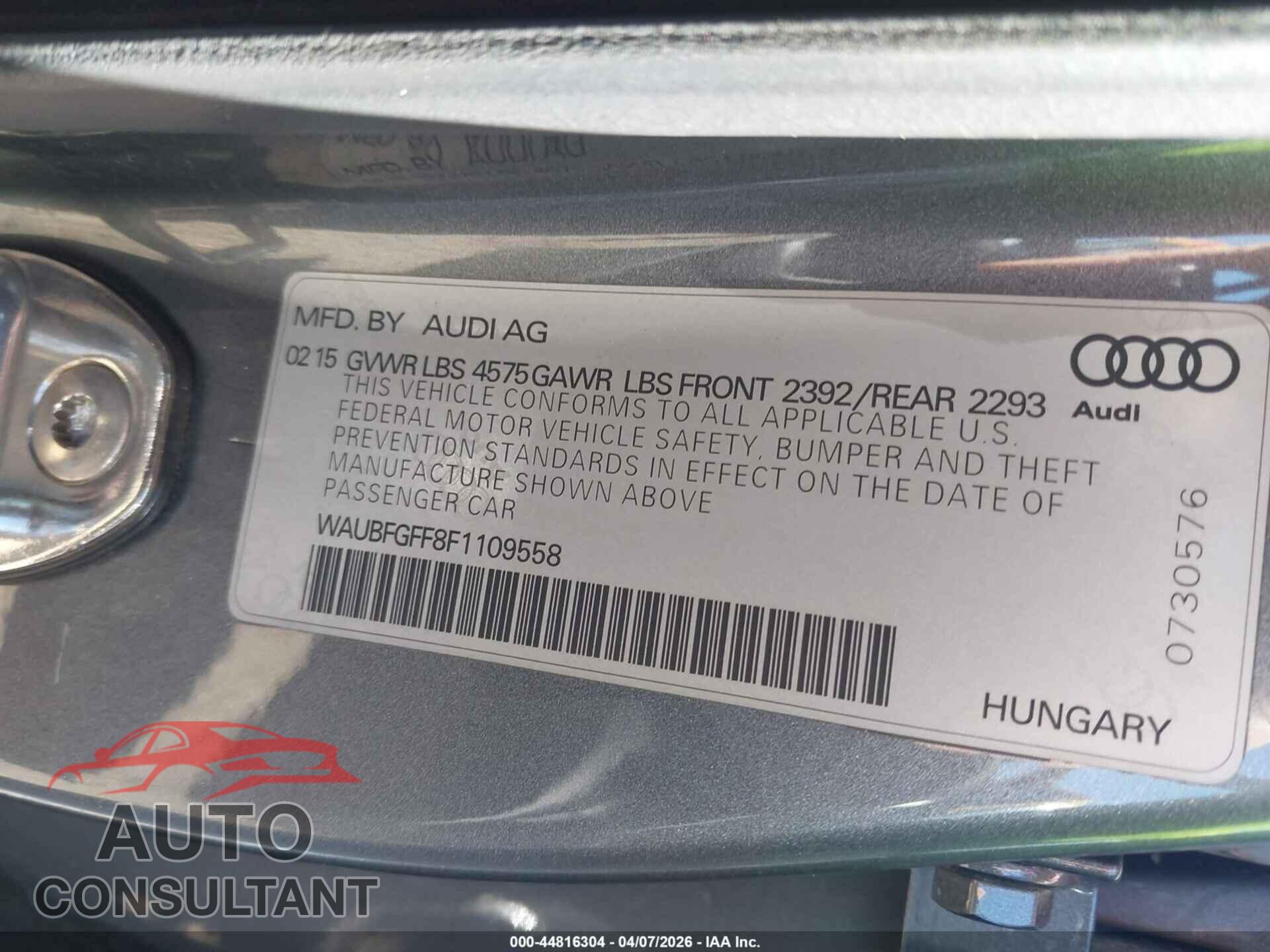 AUDI A3 2015 - WAUBFGFF8F1109558