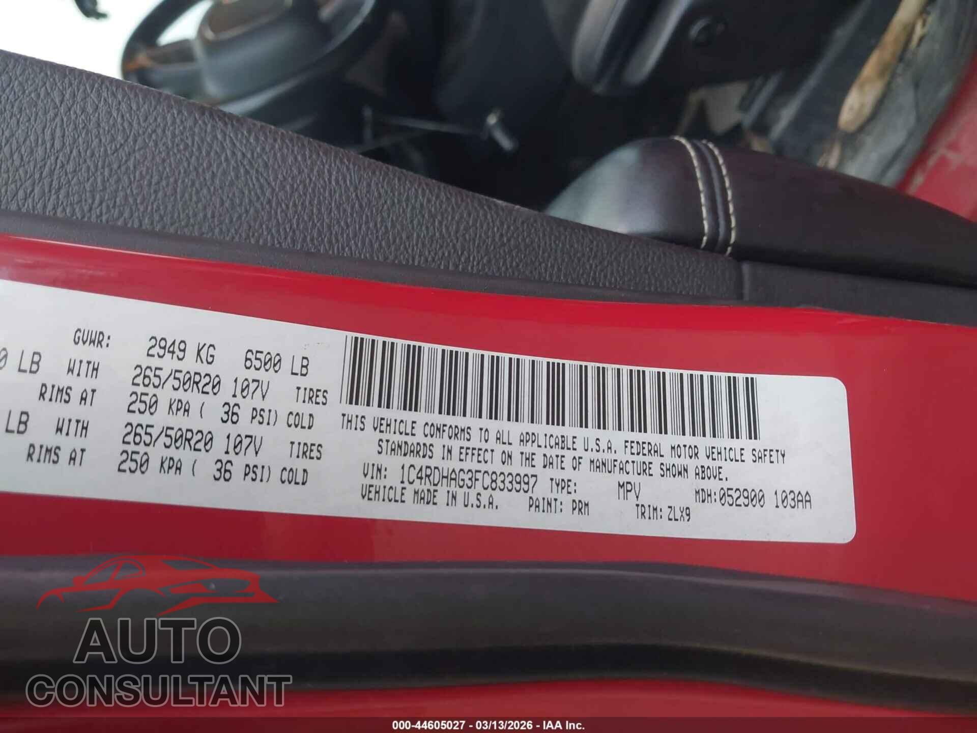 DODGE DURANGO 2015 - 1C4RDHAG3FC833997