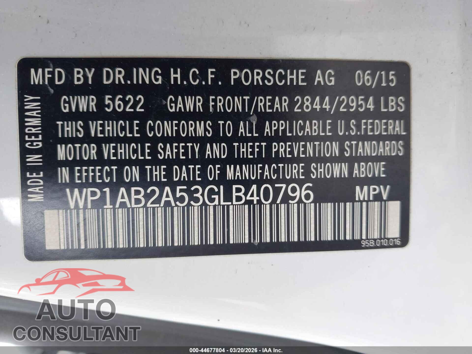 PORSCHE MACAN 2016 - WP1AB2A53GLB40796