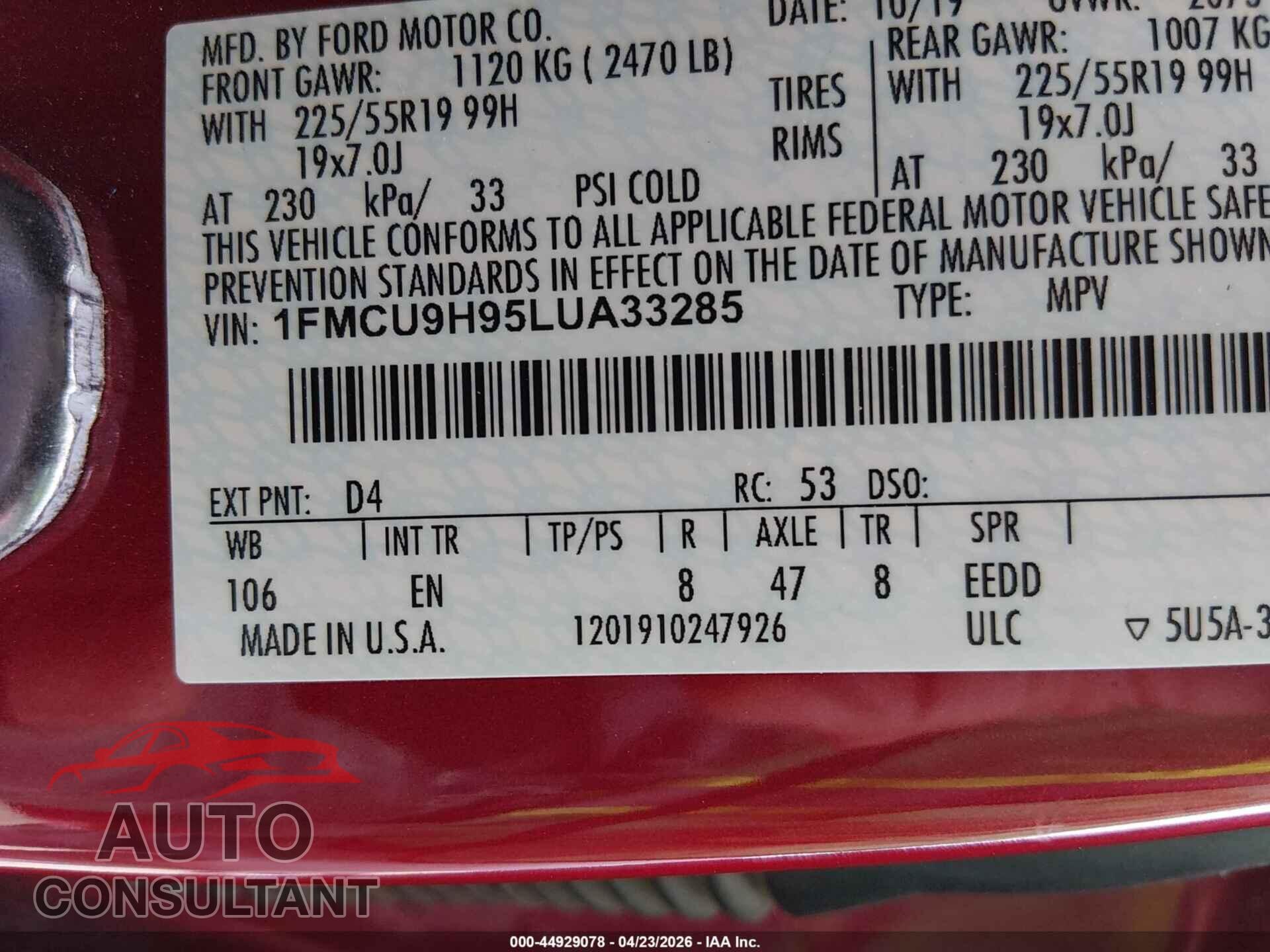 FORD ESCAPE 2020 - 1FMCU9H95LUA33285