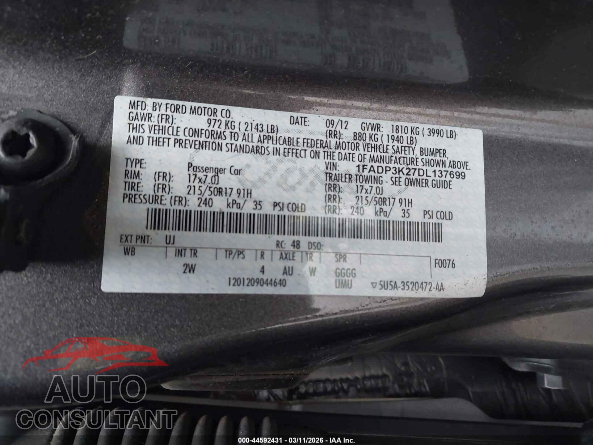 FORD FOCUS 2013 - 1FADP3K27DL137699