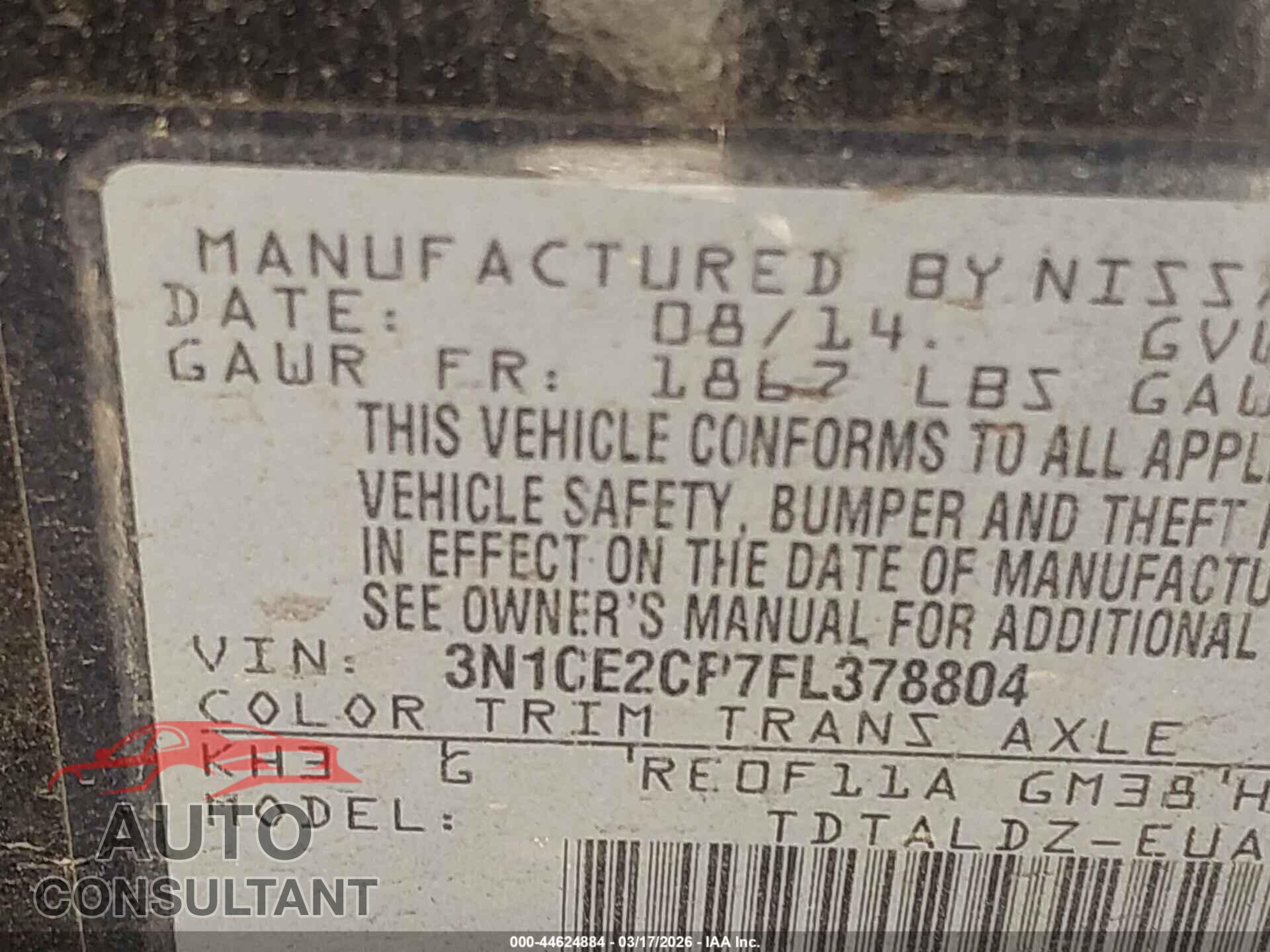 NISSAN VERSA NOTE 2015 - 3N1CE2CP7FL378804