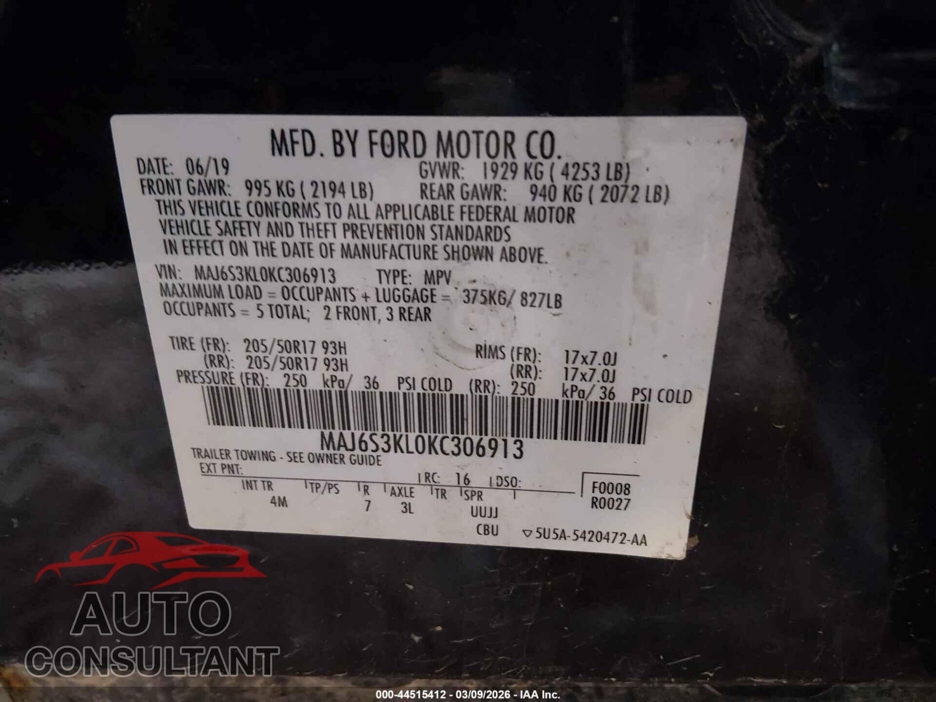 FORD ECOSPORT 2019 - MAJ6S3KL0KC306913