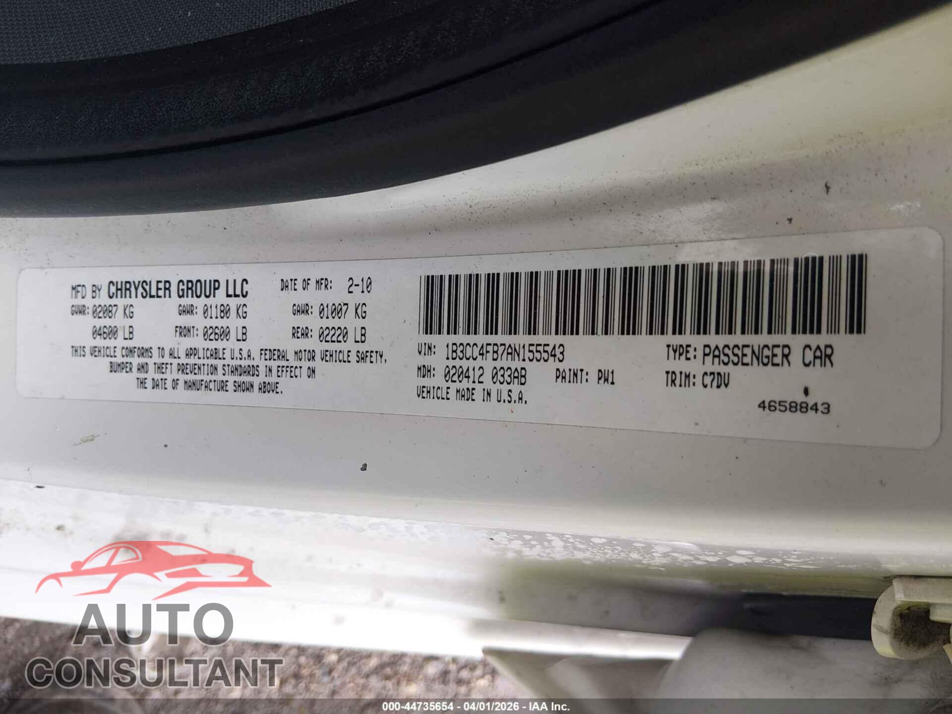 DODGE AVENGER 2010 - 1B3CC4FB7AN155543