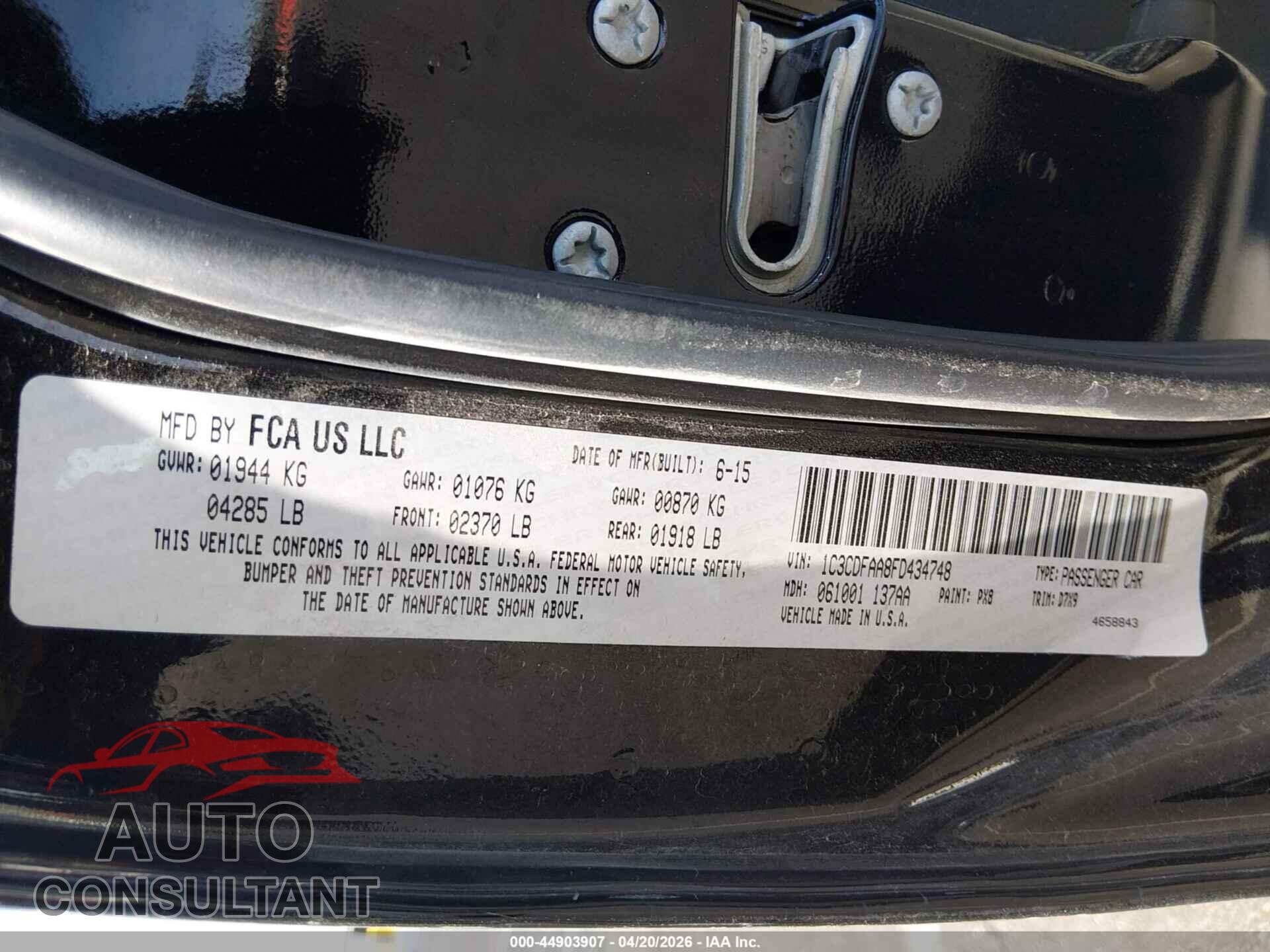 DODGE DART 2015 - 1C3CDFAA8FD434748