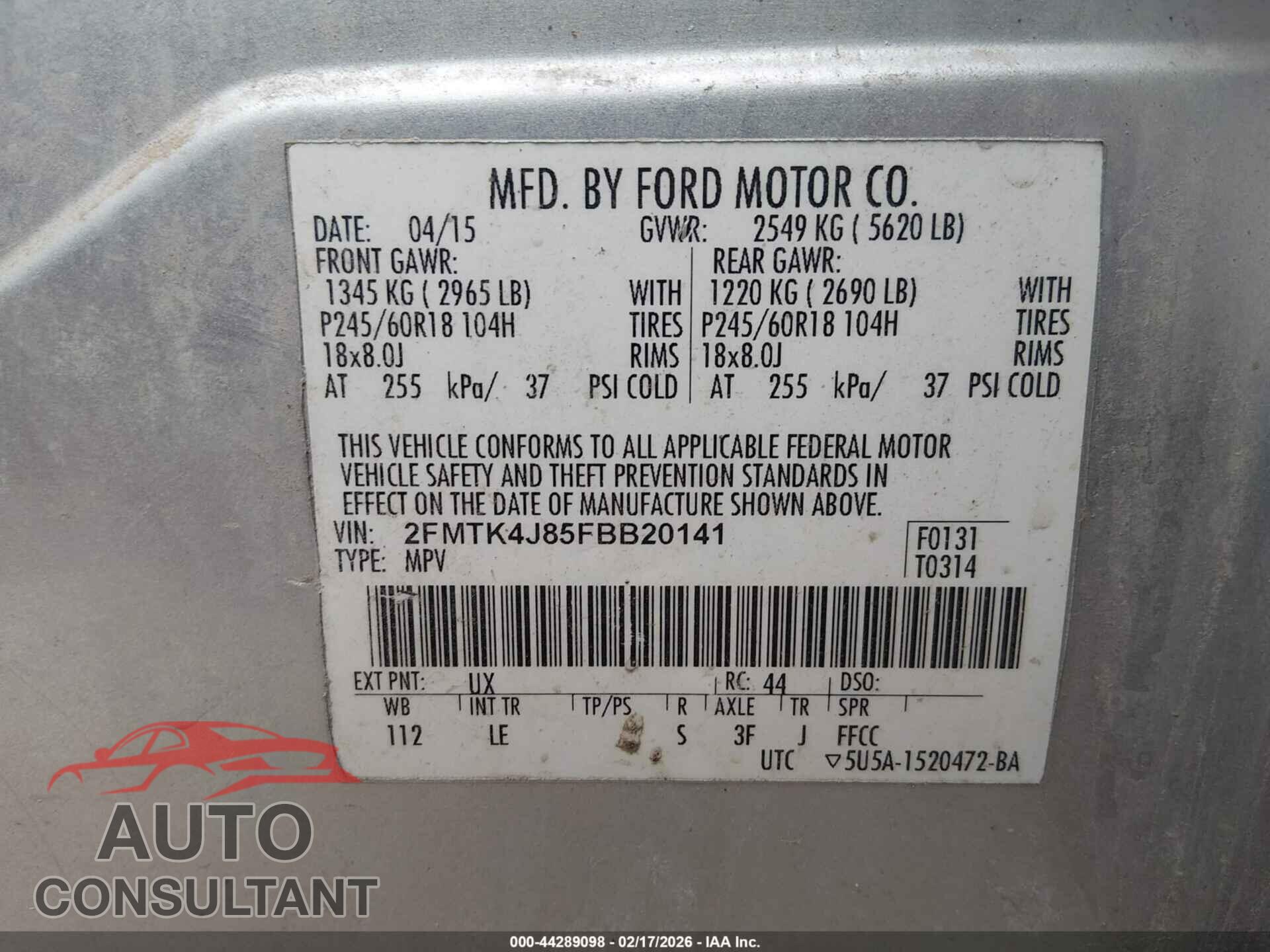 FORD EDGE 2015 - 2FMTK4J85FBB20141