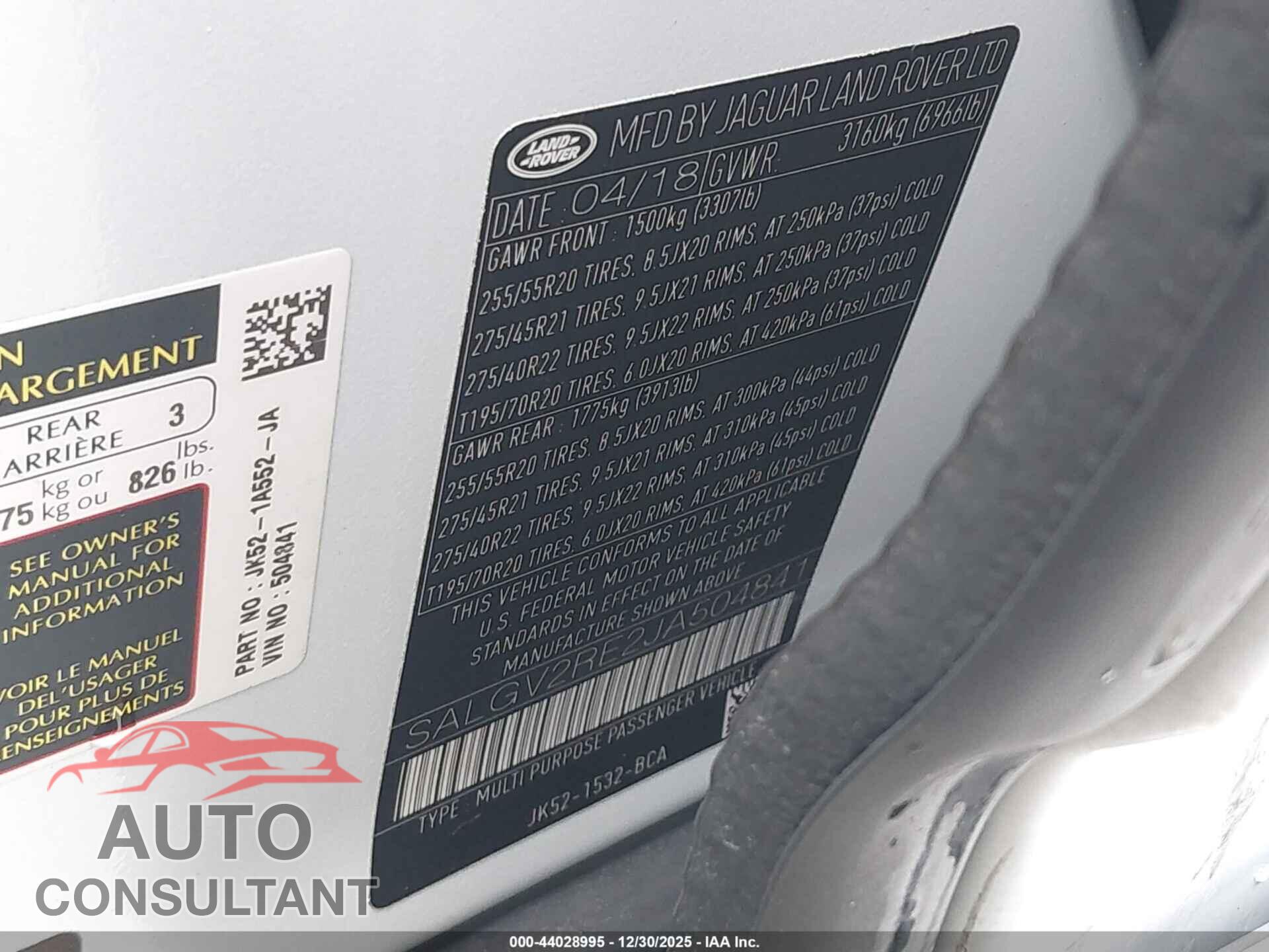 LAND ROVER RANGE ROVER 2018 - SALGV2RE2JA504841