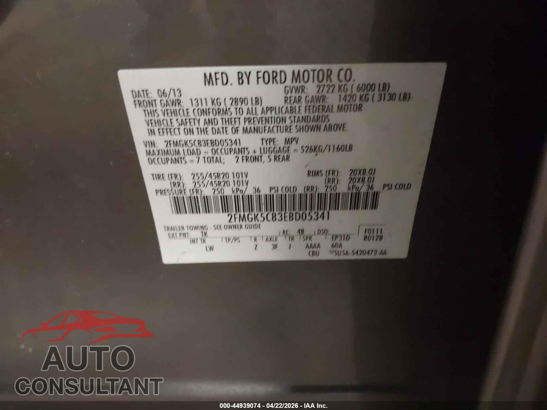 FORD FLEX 2014 - 2FMGK5C83EBD05341