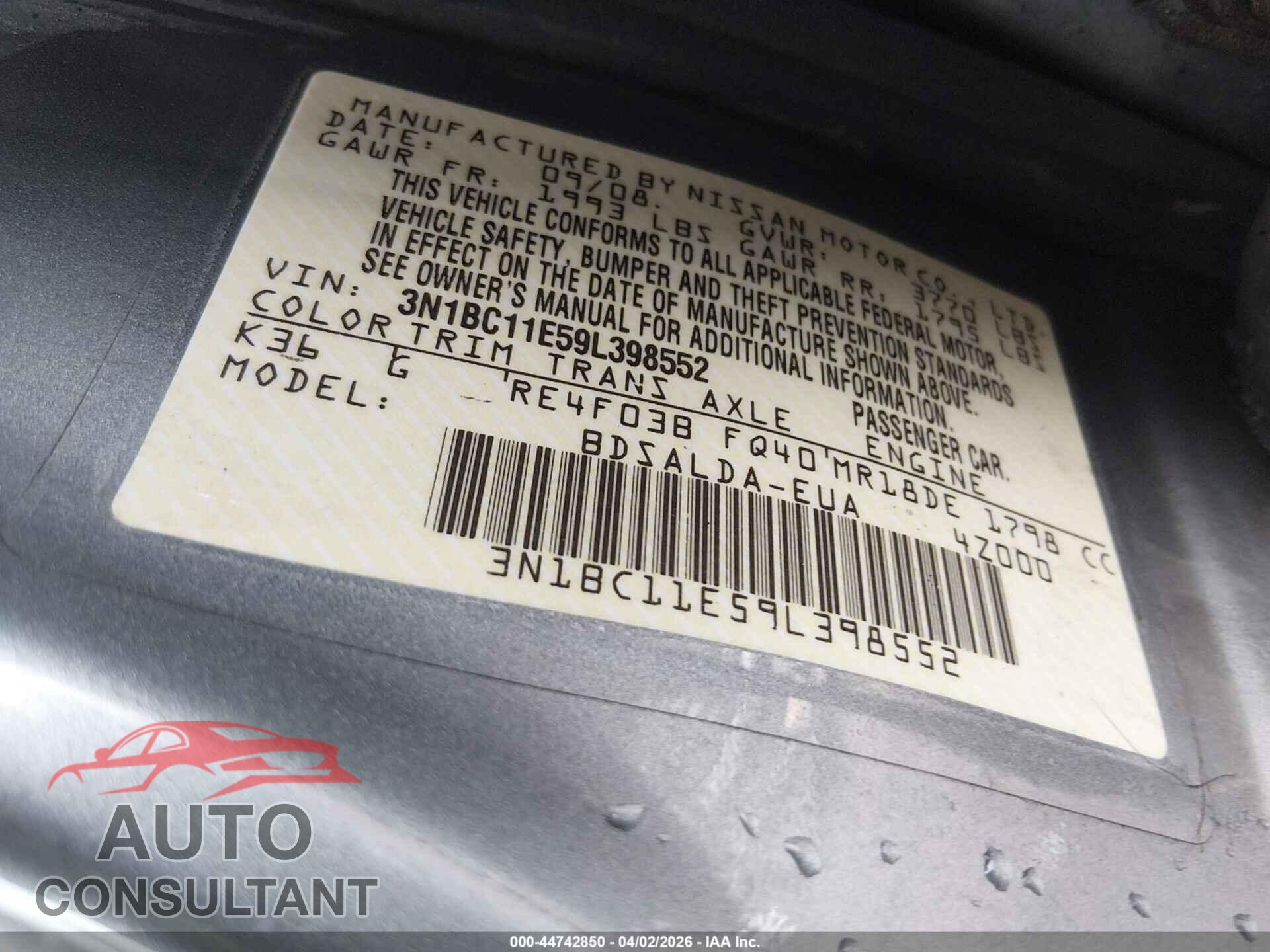 NISSAN VERSA 2009 - 3N1BC11E59L398552