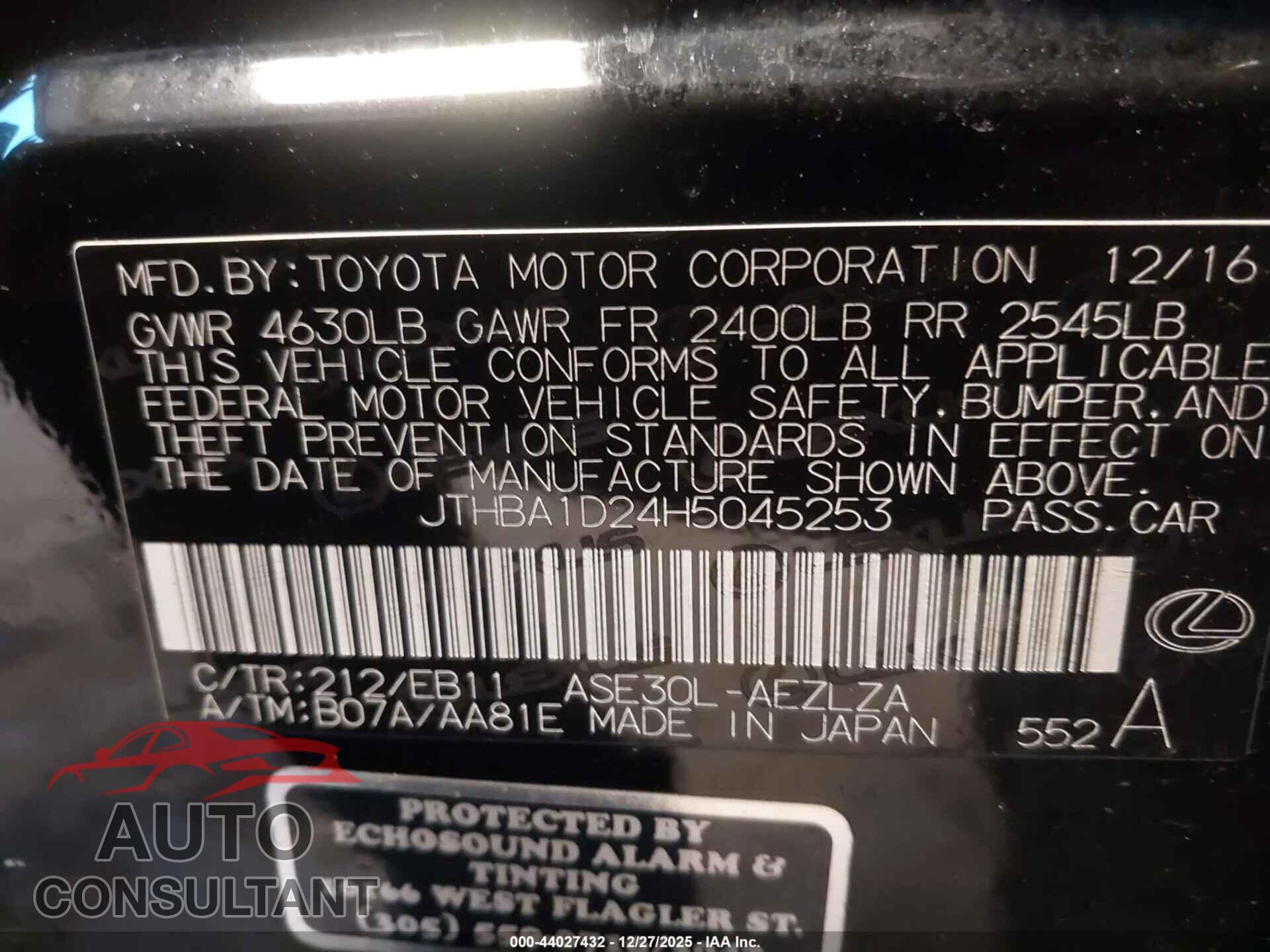 LEXUS IS 200T 2017 - JTHBA1D24H5045253
