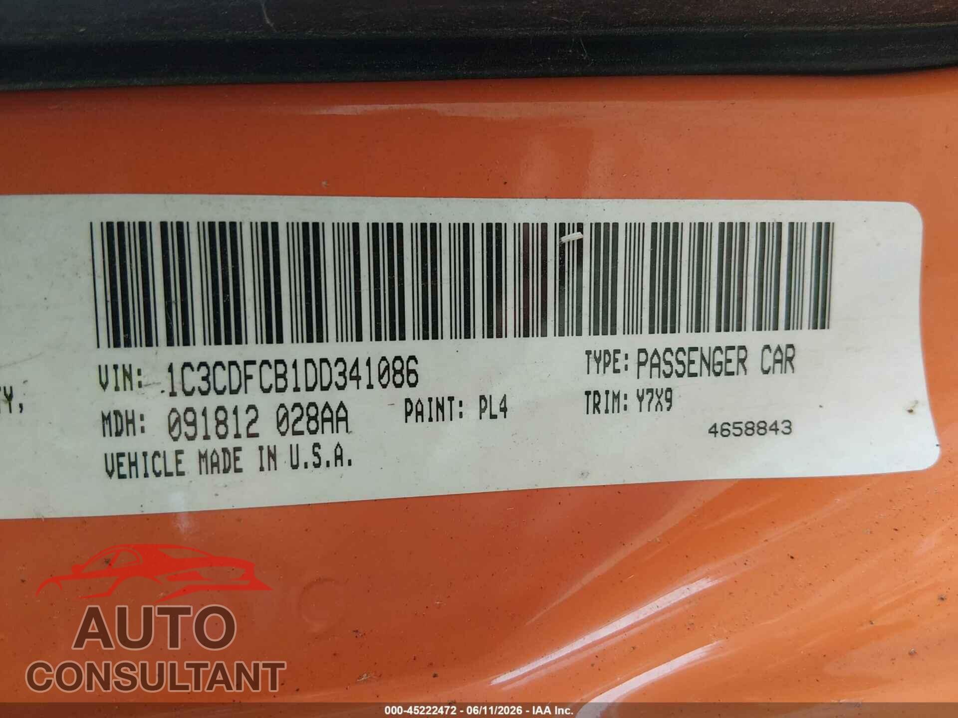 DODGE DART 2013 - 1C3CDFCB1DD341086