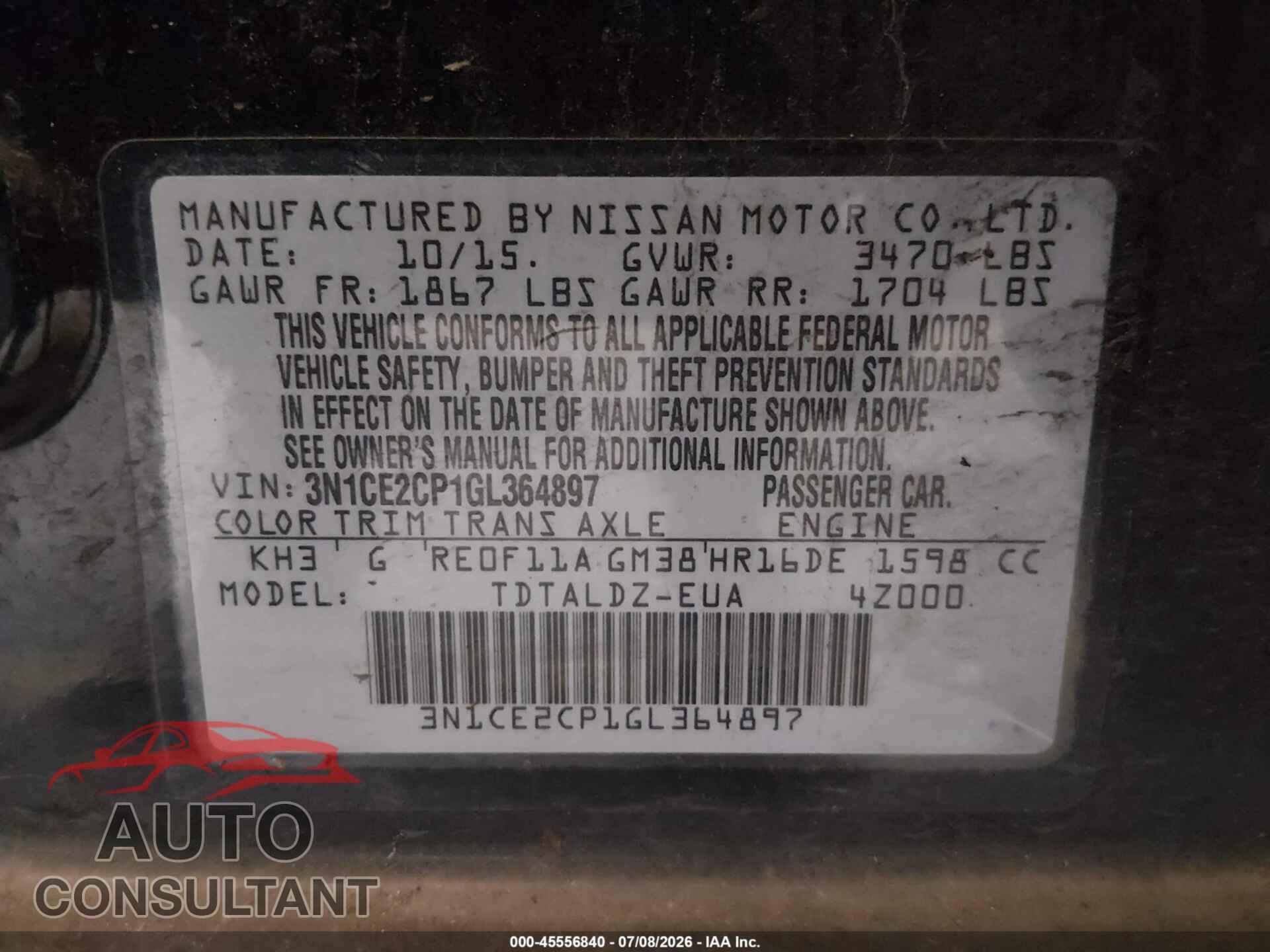 NISSAN VERSA NOTE 2016 - 3N1CE2CP1GL364897