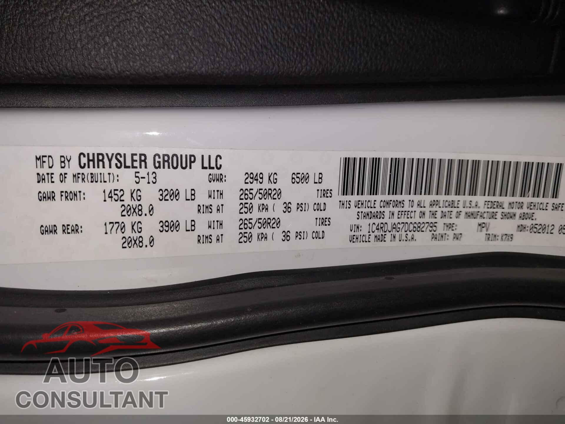 DODGE DURANGO 2013 - 1C4RDJAG7DC682795