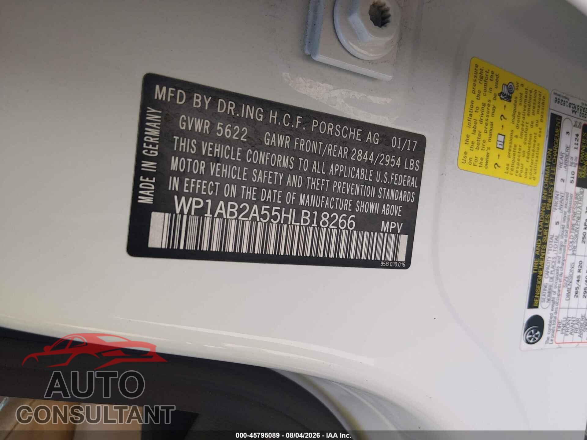 PORSCHE MACAN 2017 - WP1AB2A55HLB18266
