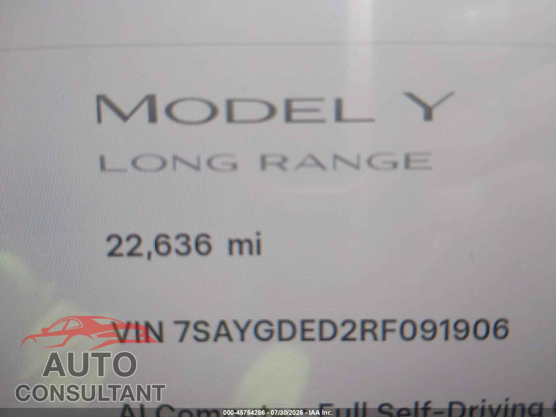 TESLA MODEL Y 2024 - 7SAYGDED2RF091906