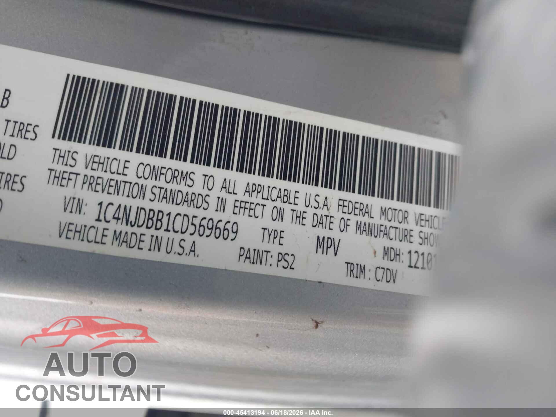 JEEP COMPASS 2012 - 1C4NJDBB1CD569669
