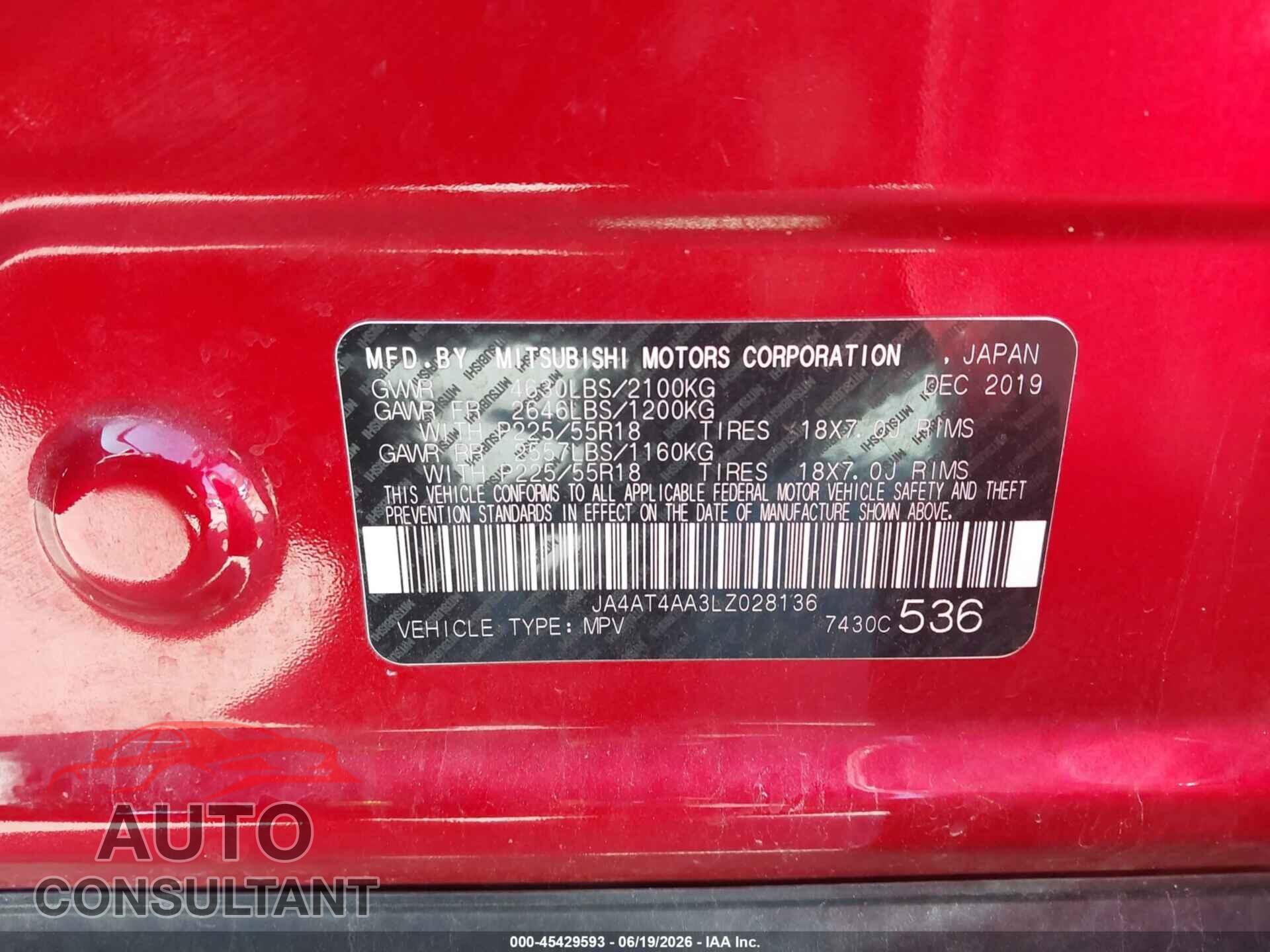 MITSUBISHI ECLIPSE CROSS 2020 - JA4AT4AA3LZ028136