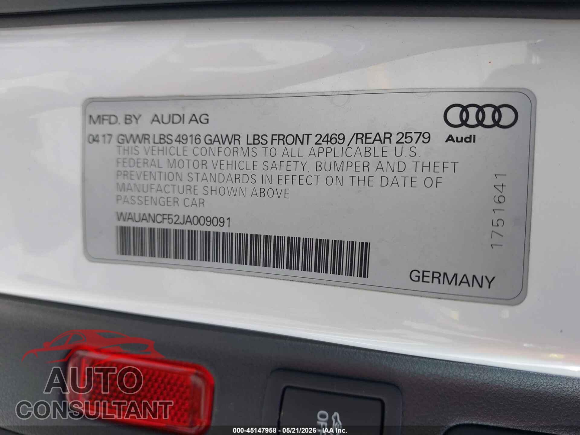 AUDI A5 2018 - WAUANCF52JA009091