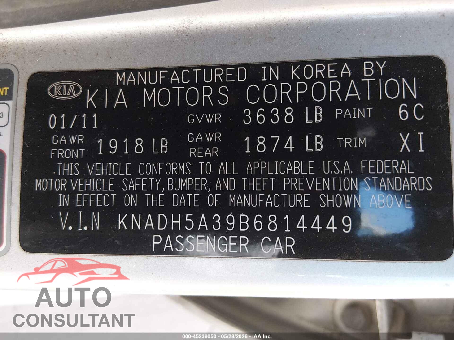 KIA RIO5 2011 - KNADH5A39B6814449