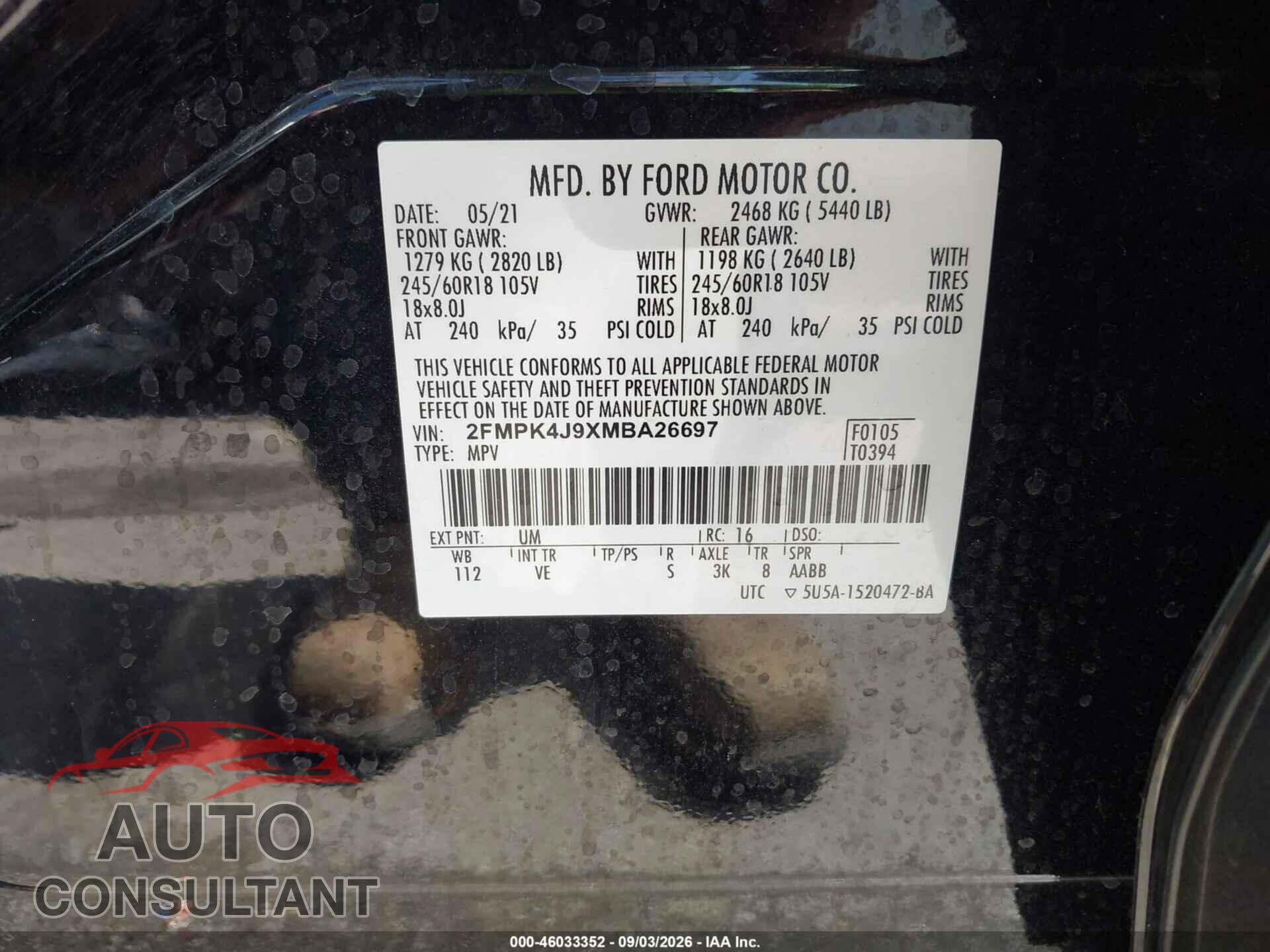 FORD EDGE 2021 - 2FMPK4J9XMBA26697