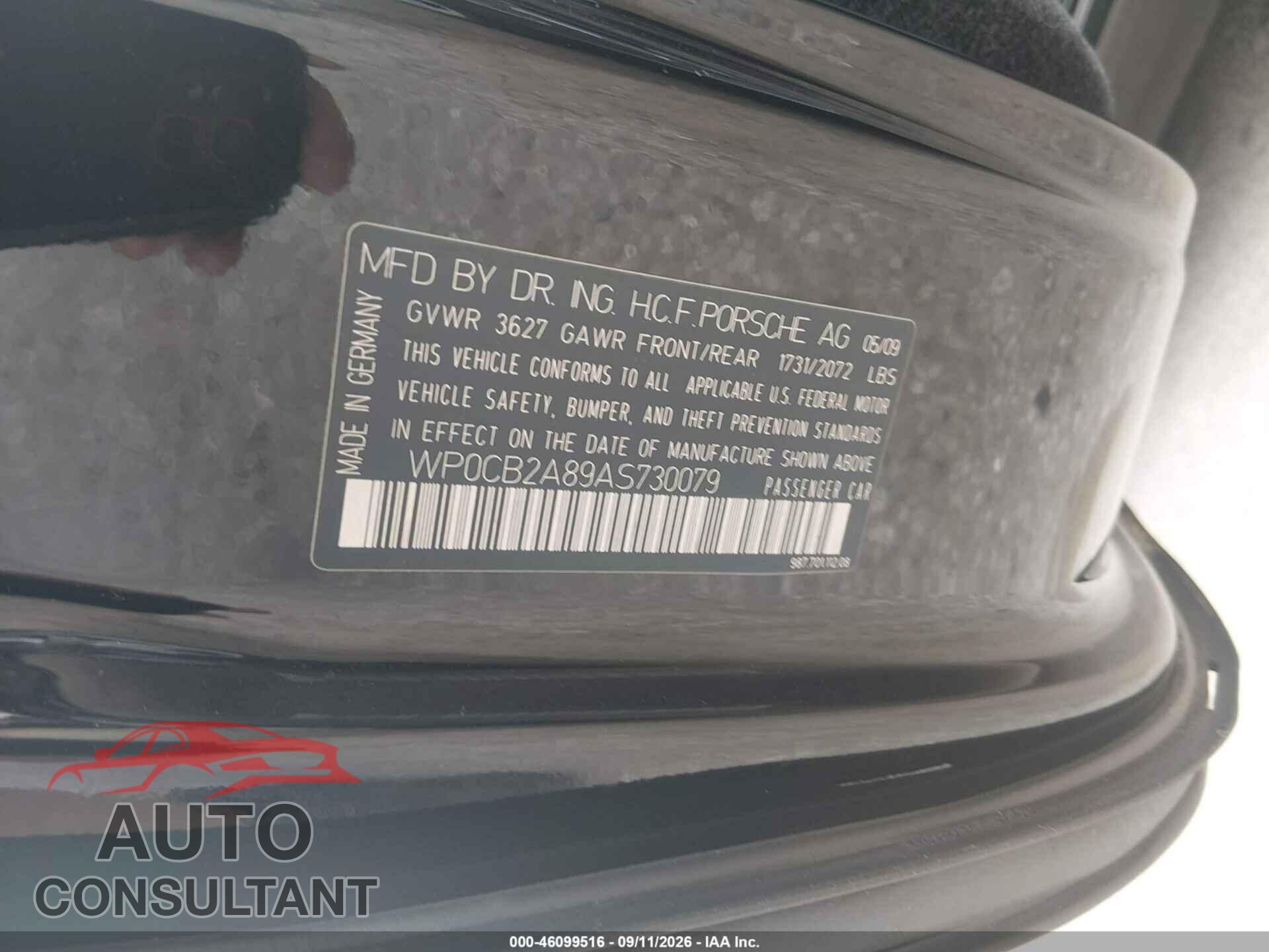 PORSCHE BOXSTER 2010 - WP0CB2A89AS730079