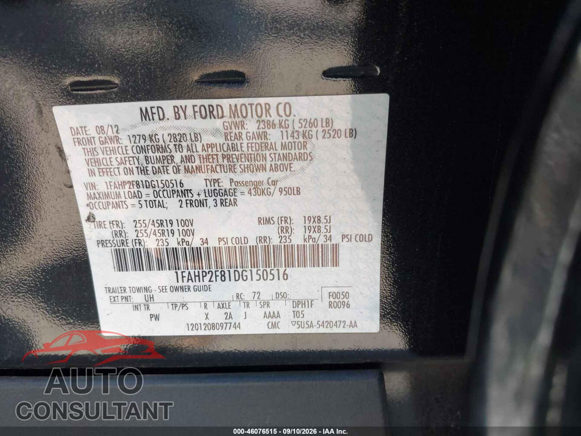 FORD TAURUS 2013 - 1FAHP2F81DG150516