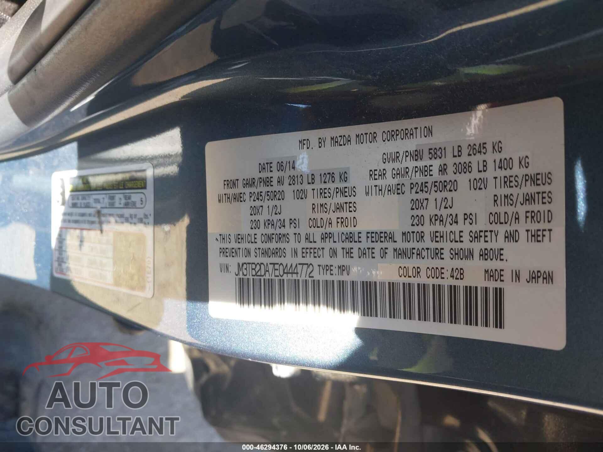 MAZDA CX-9 2014 - JM3TB2DA7E0444772