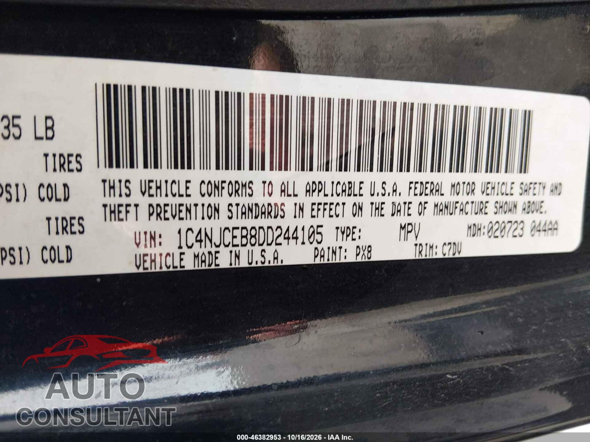 JEEP COMPASS 2013 - 1C4NJCEB8DD244105