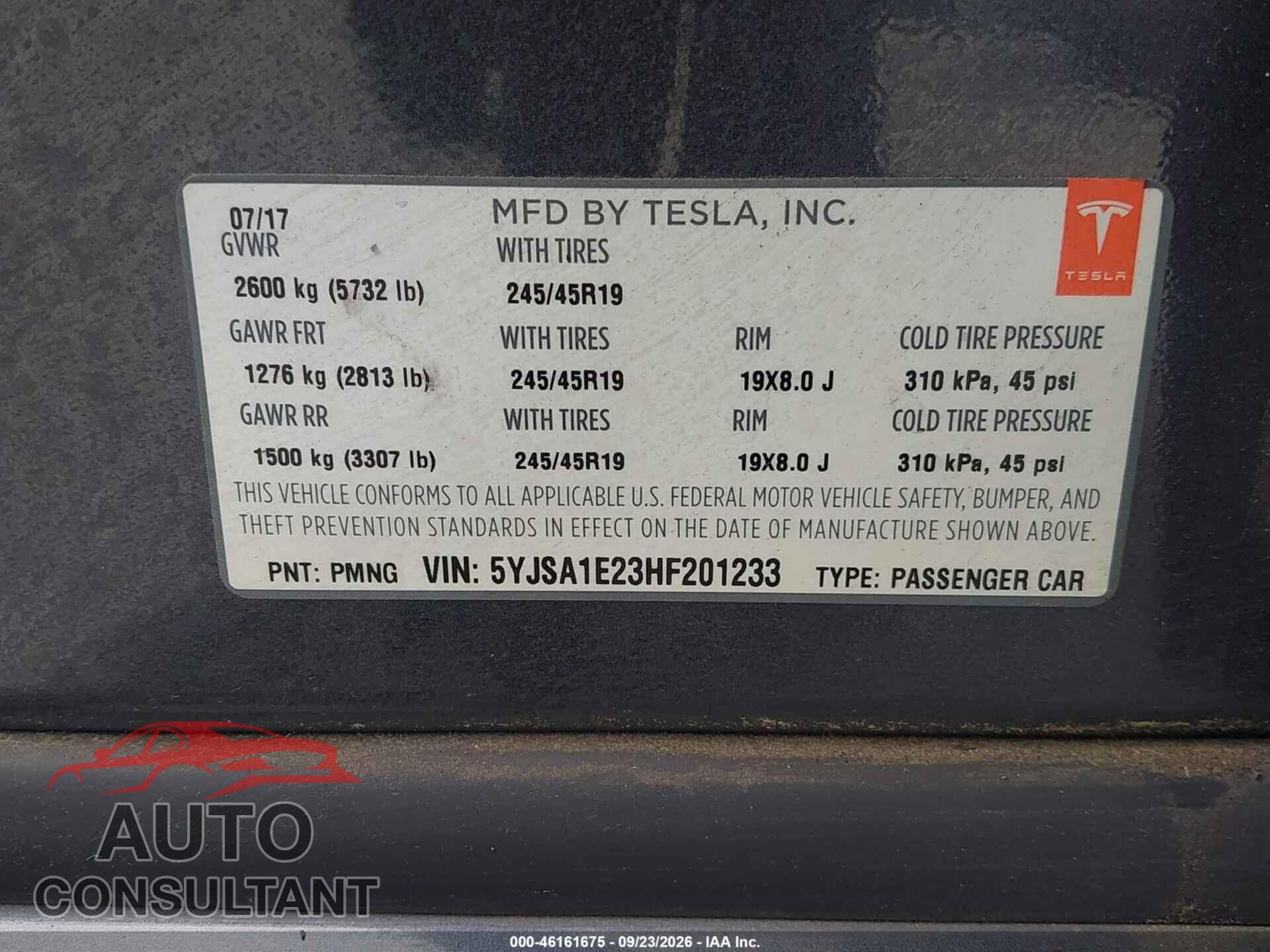 TESLA MODEL S 2017 - 5YJSA1E23HF201233