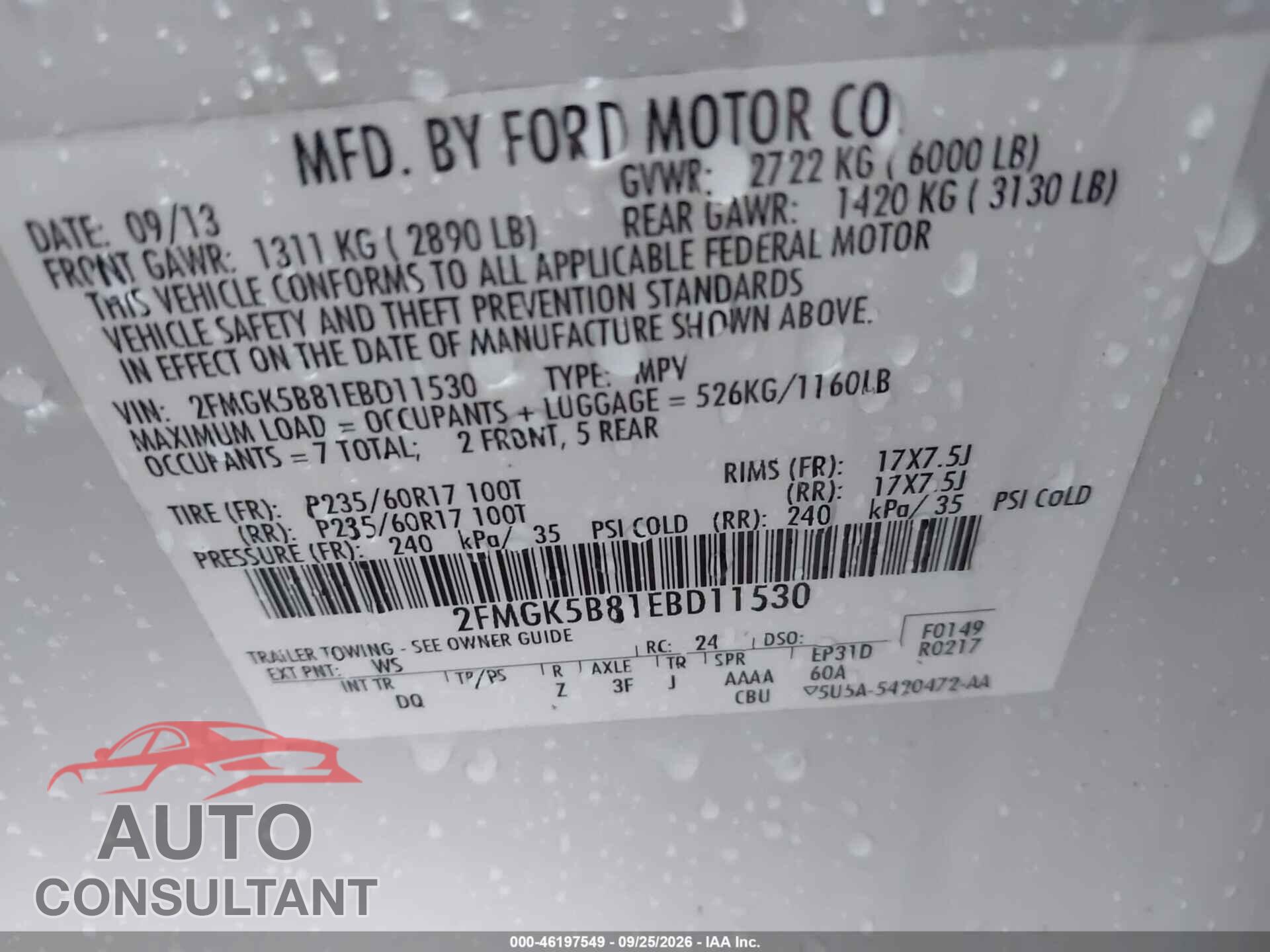 FORD FLEX 2014 - 2FMGK5B81EBD11530
