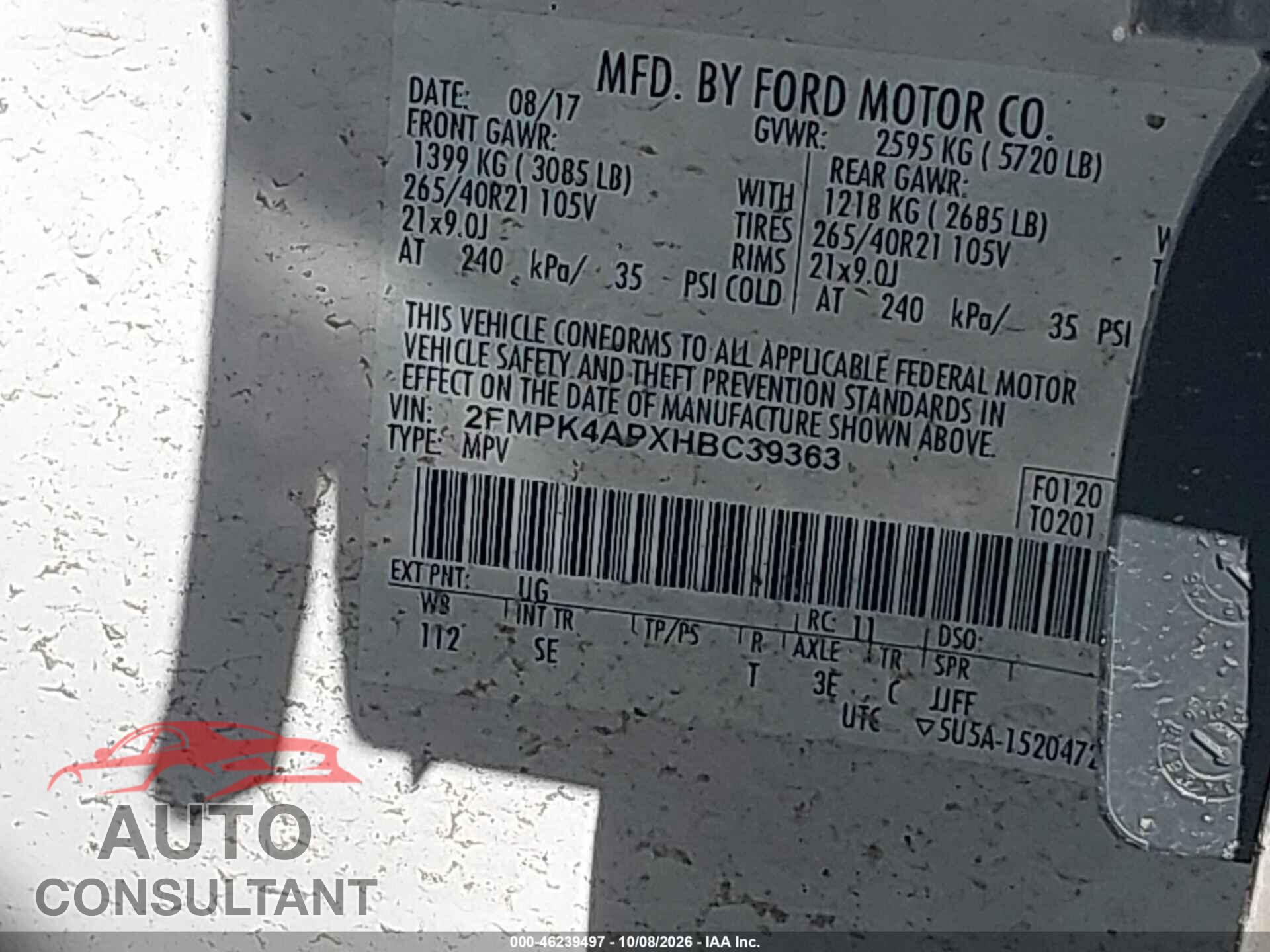 FORD EDGE 2017 - 2FMPK4APXHBC39363