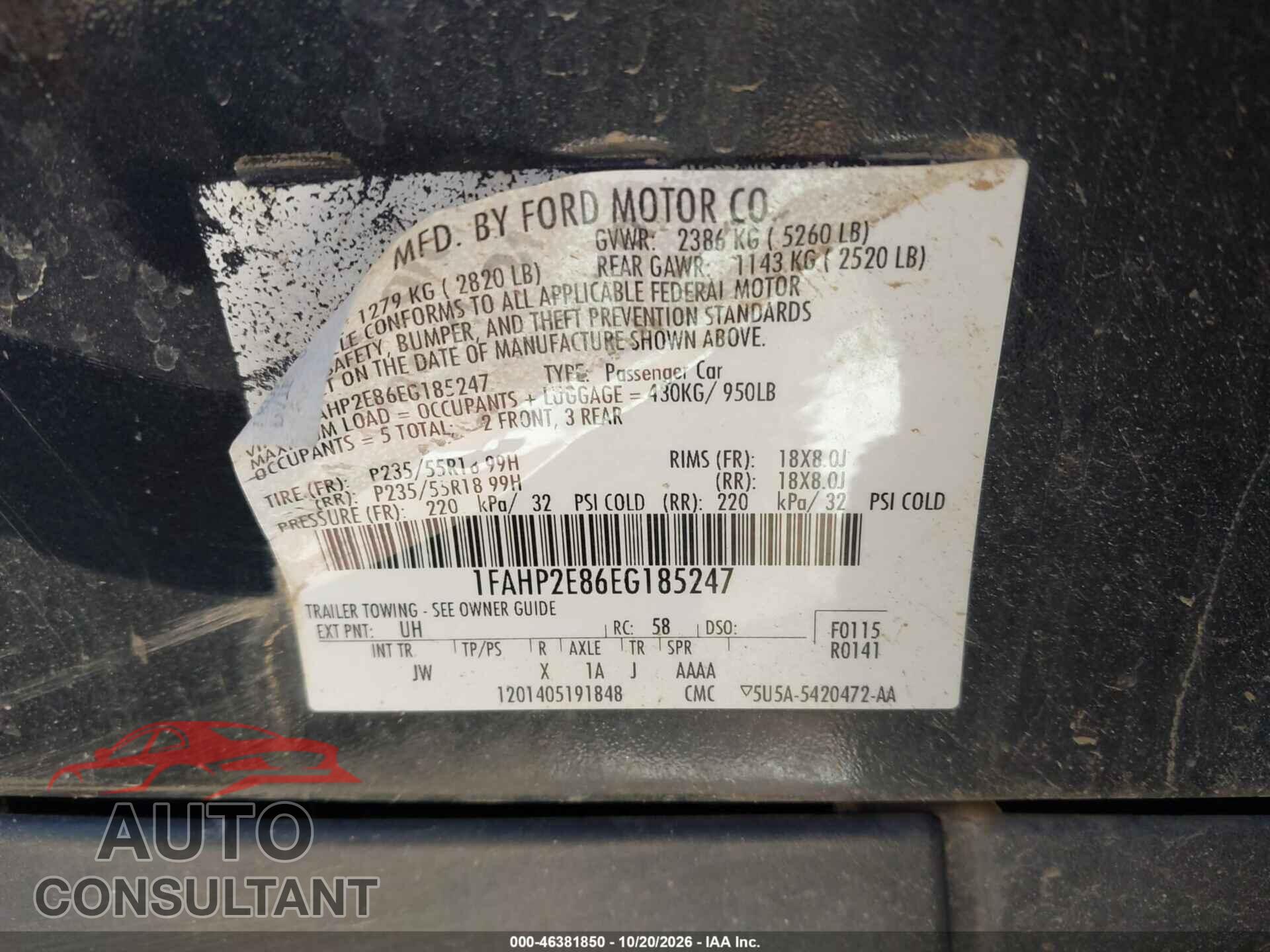 FORD TAURUS 2014 - 1FAHP2E86EG185247