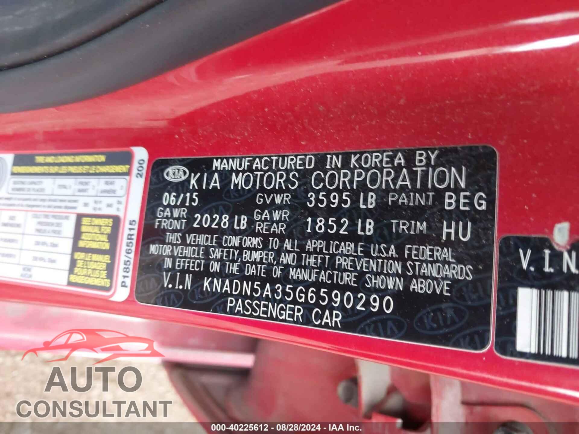KIA RIO 2016 - KNADN5A35G6590290