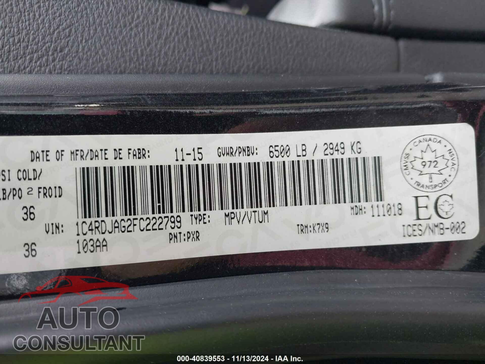 DODGE DURANGO 2015 - 1C4RDJAG2FC222799