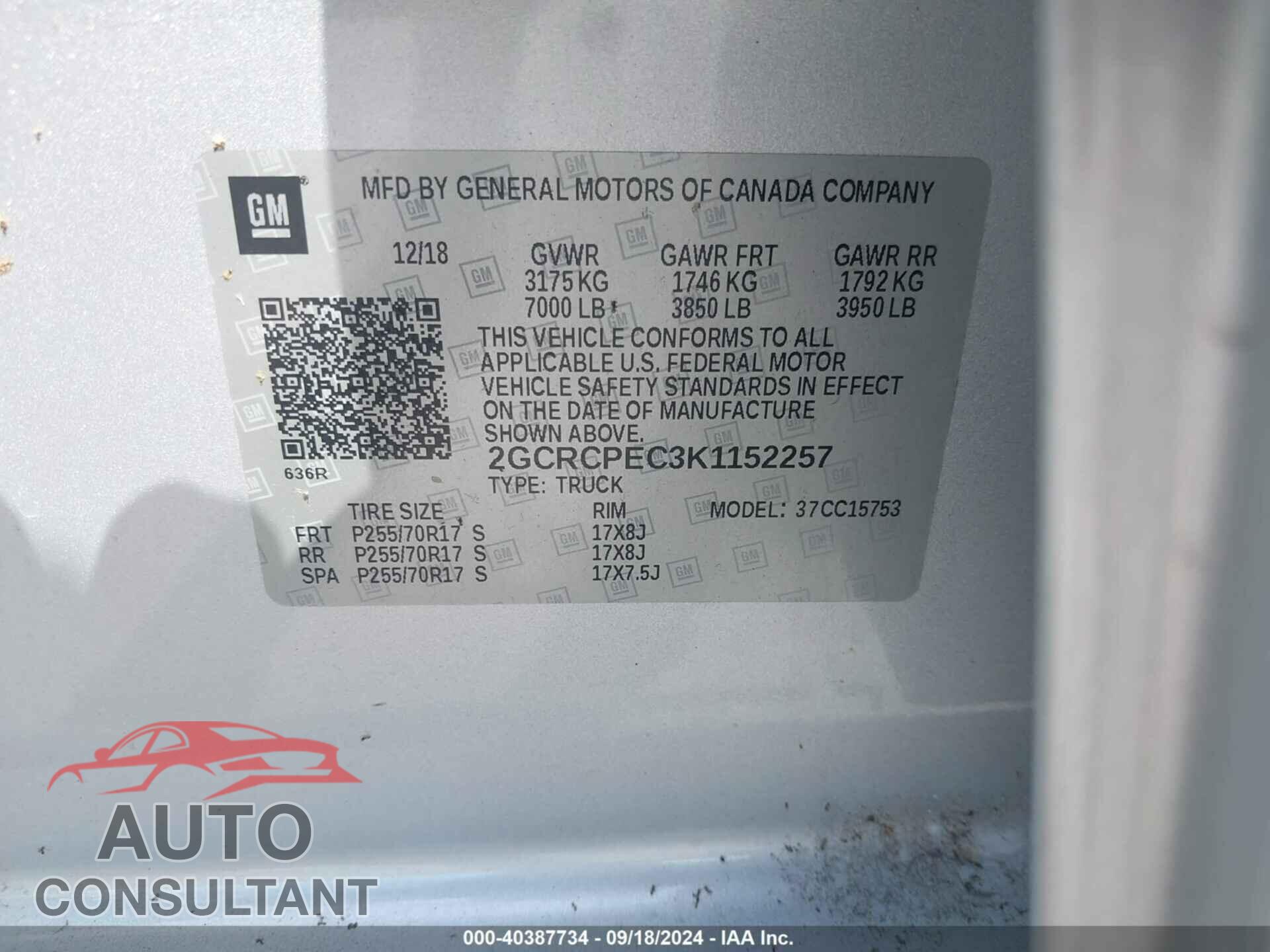 CHEVROLET SILVERADO 1500 LD 2019 - 2GCRCPEC3K1152257