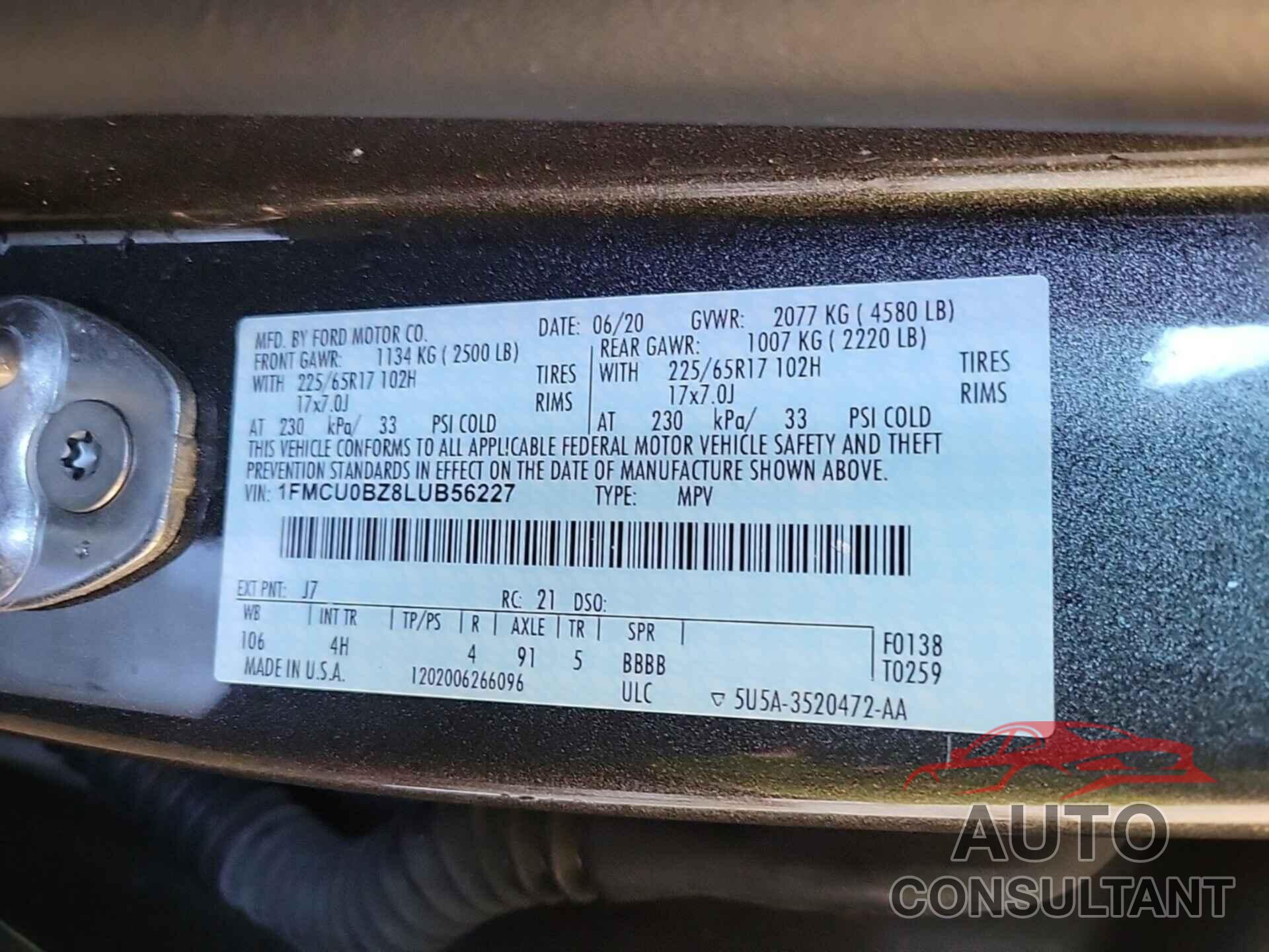 FORD ESCAPE 2020 - 1FMCU0BZ8LUB56227