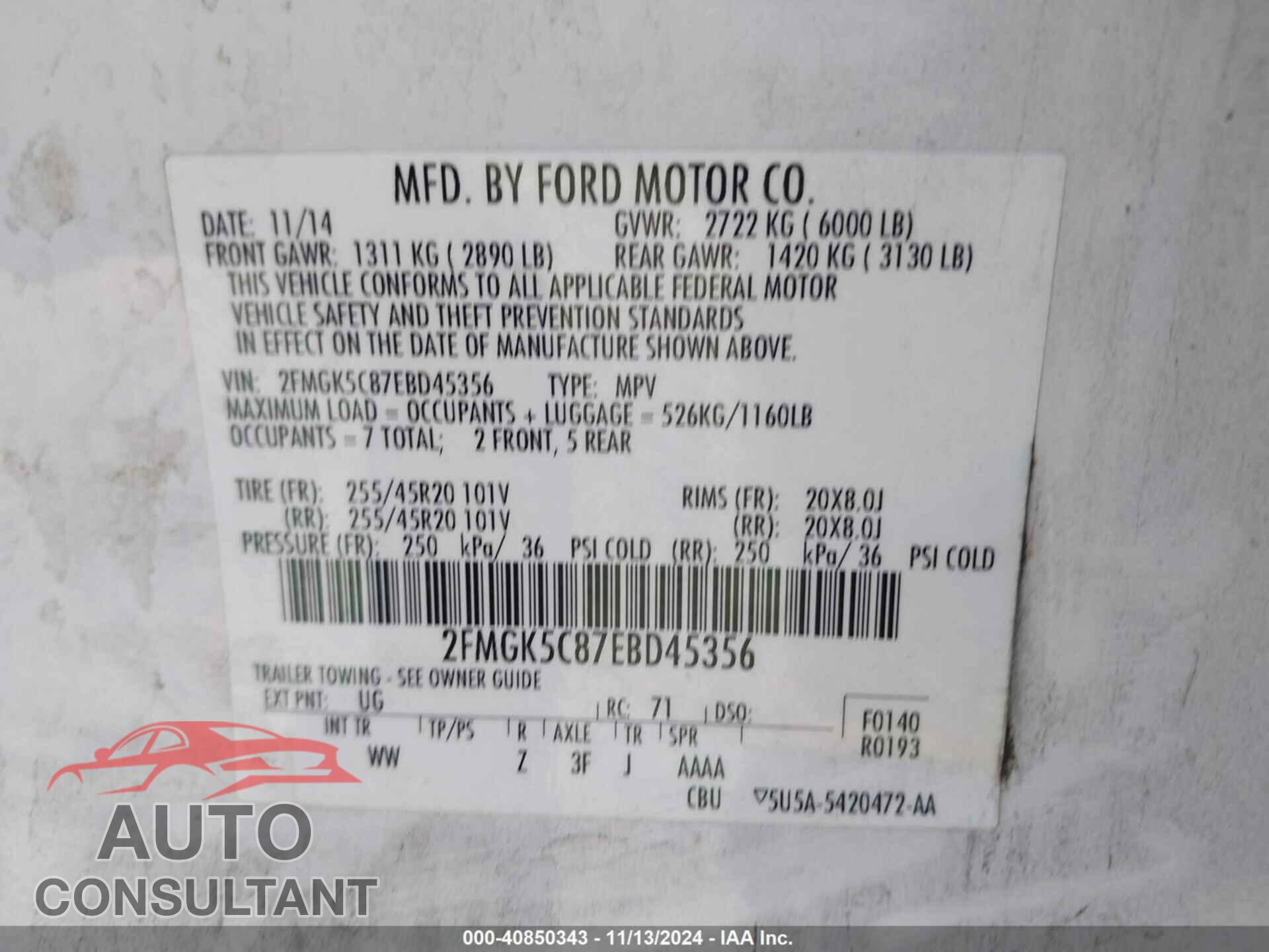 FORD FLEX 2014 - 2FMGK5C87EBD45356