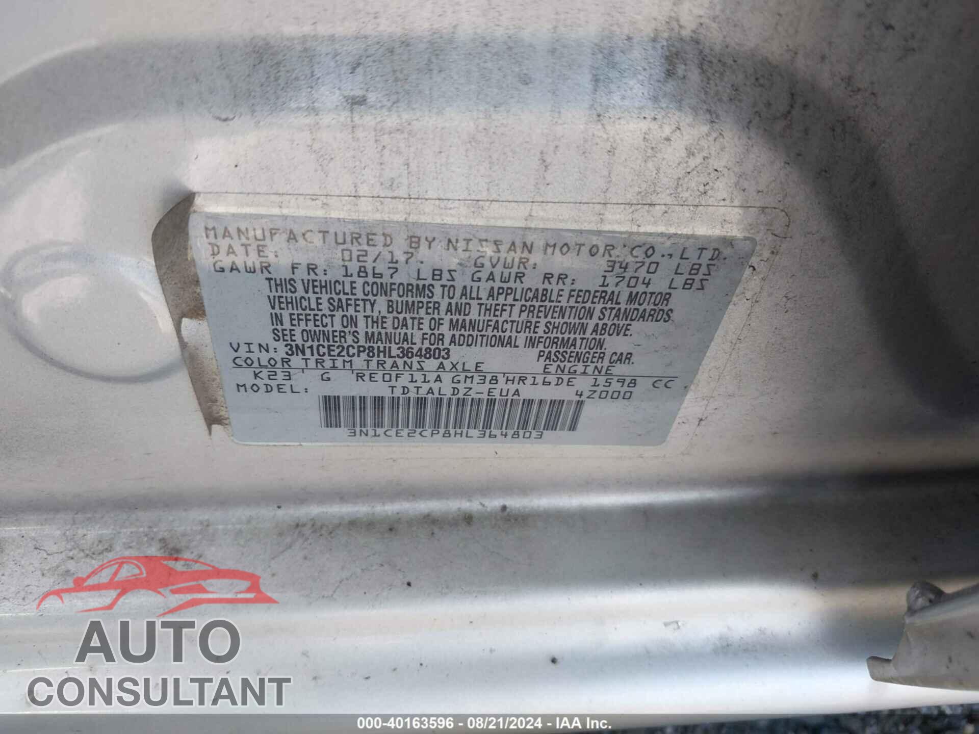 NISSAN VERSA NOTE 2017 - 3N1CE2CP8HL364803