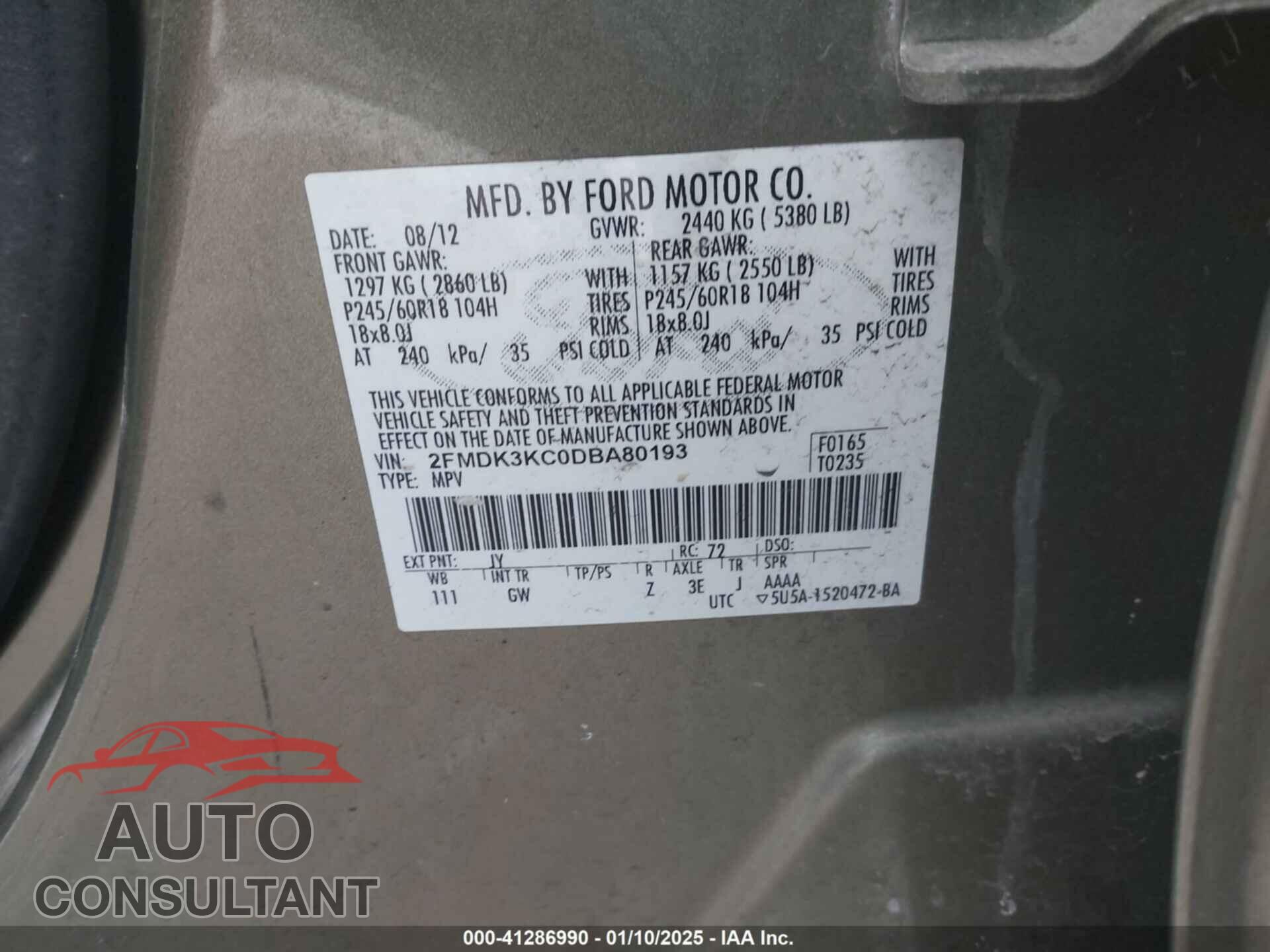 FORD EDGE 2013 - 2FMDK3KC0DBA80193