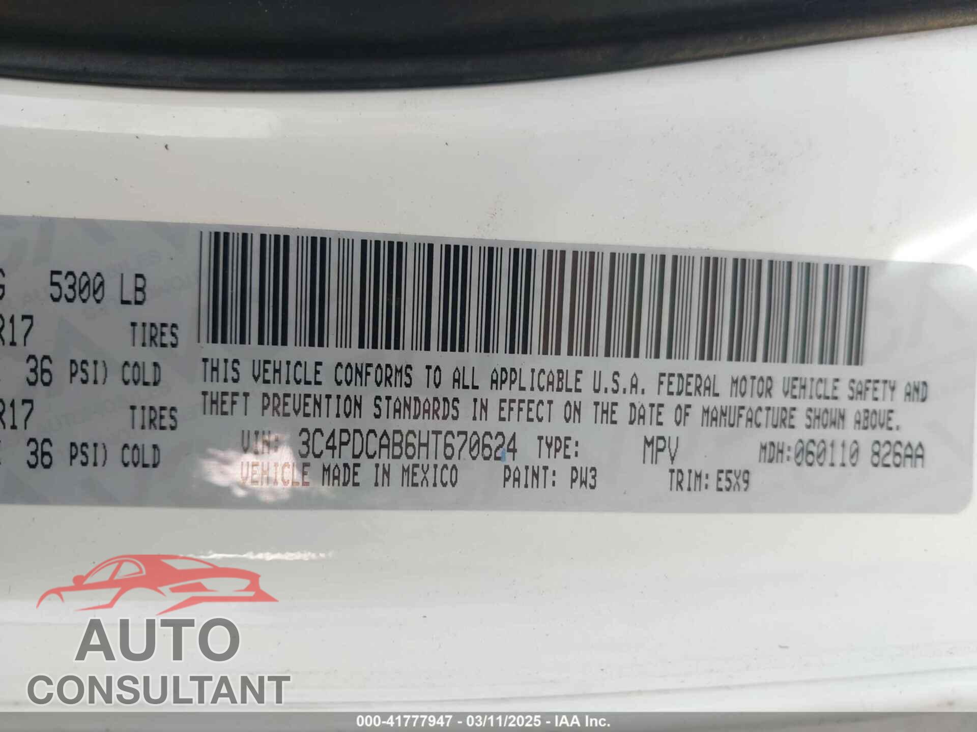 DODGE JOURNEY 2017 - 3C4PDCAB6HT670624