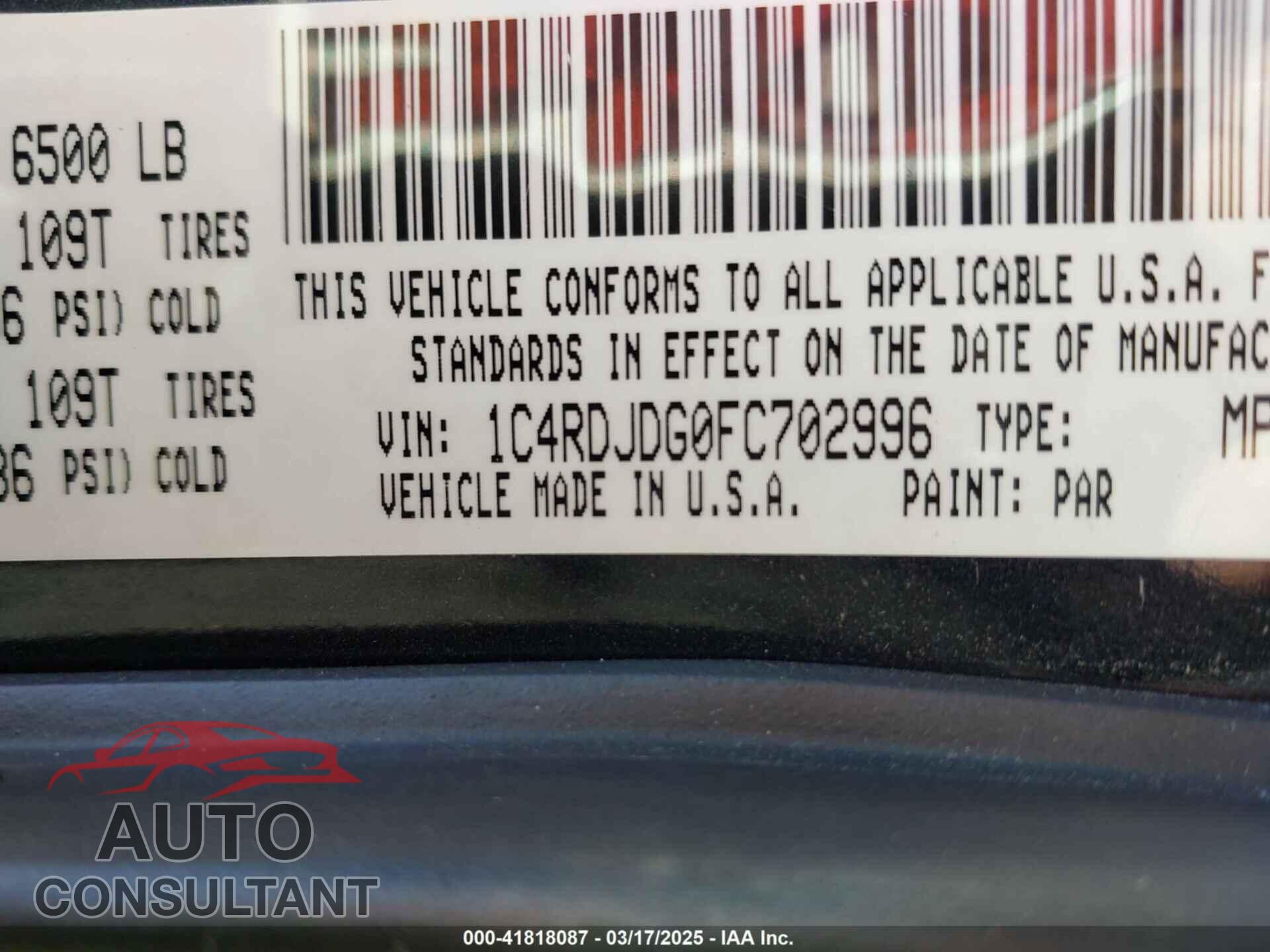 DODGE DURANGO 2015 - 1C4RDJDG0FC702996