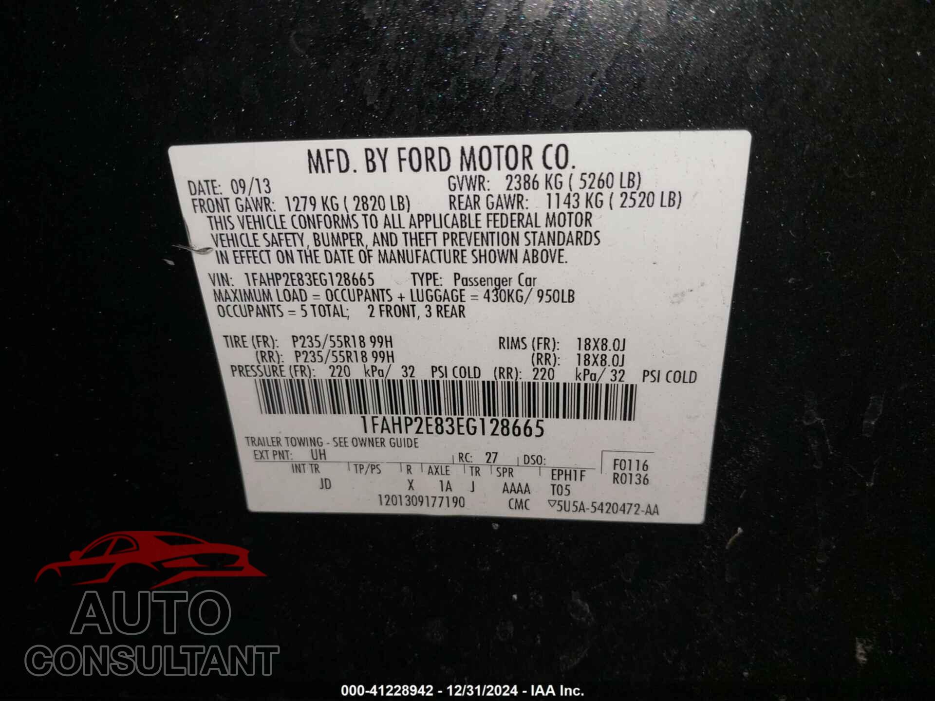 FORD TAURUS 2014 - 1FAHP2E83EG128665