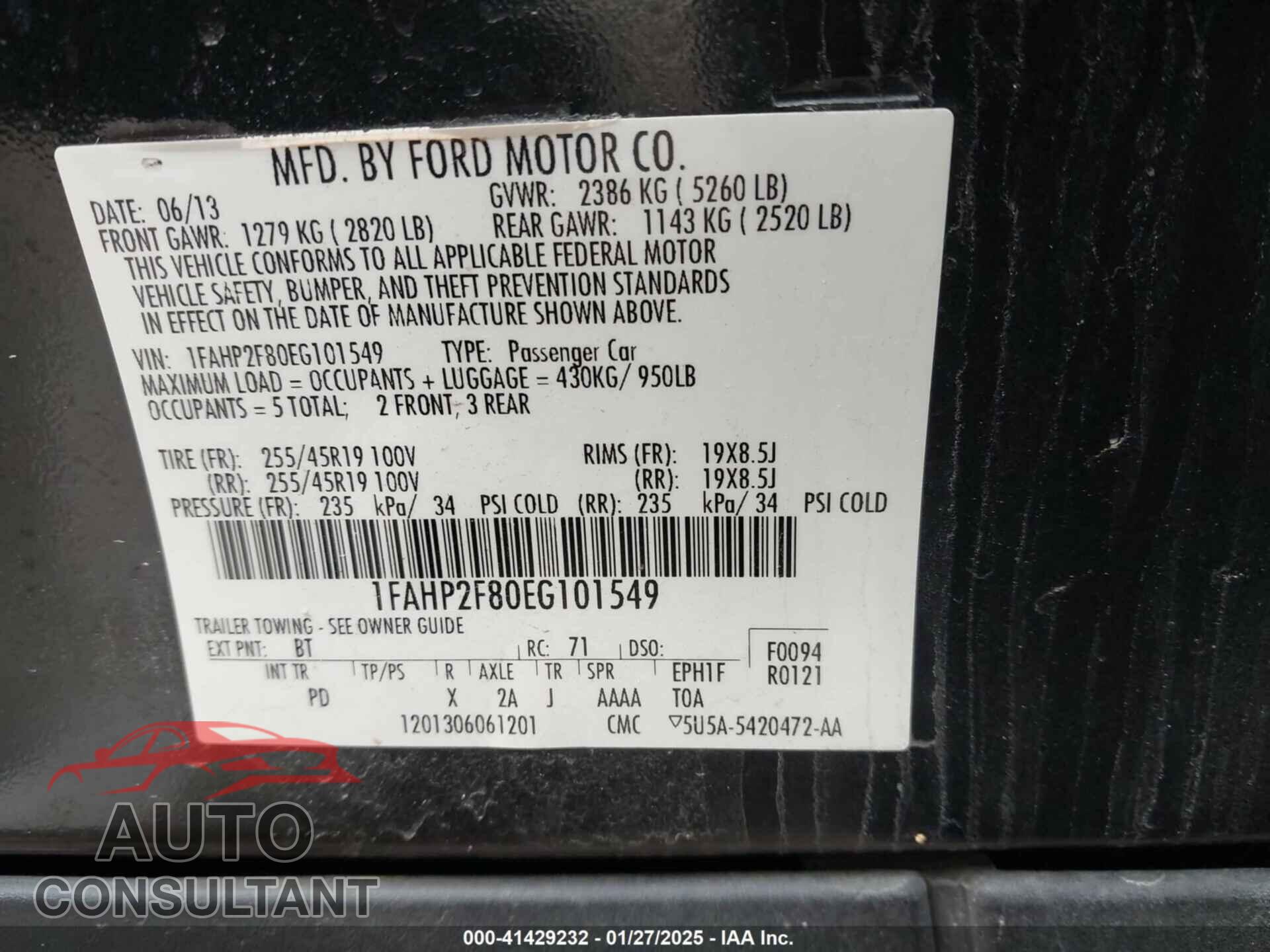 FORD TAURUS 2014 - 1FAHP2F80EG101549