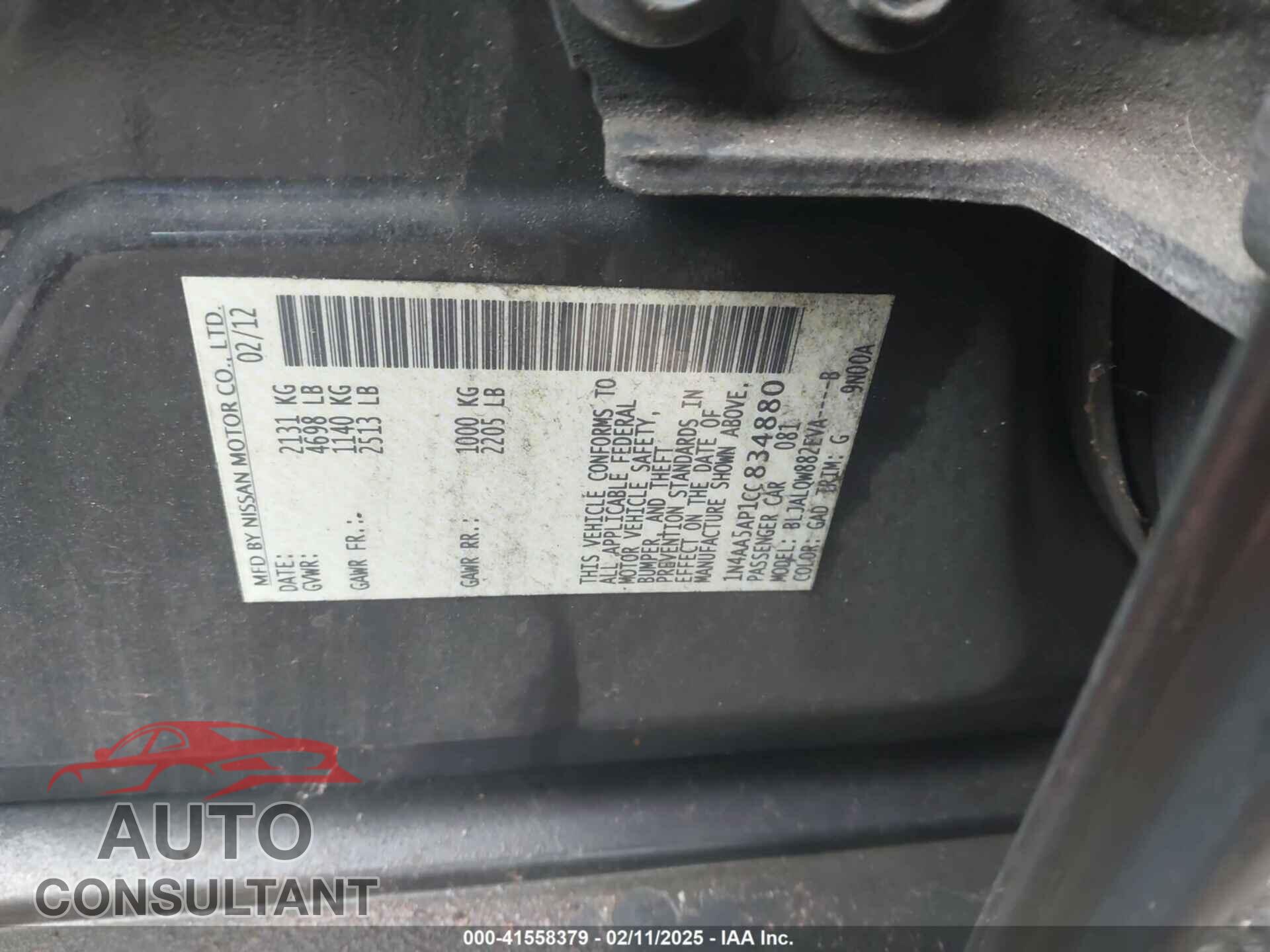 NISSAN MAXIMA 2012 - 1N4AA5AP1CC834880