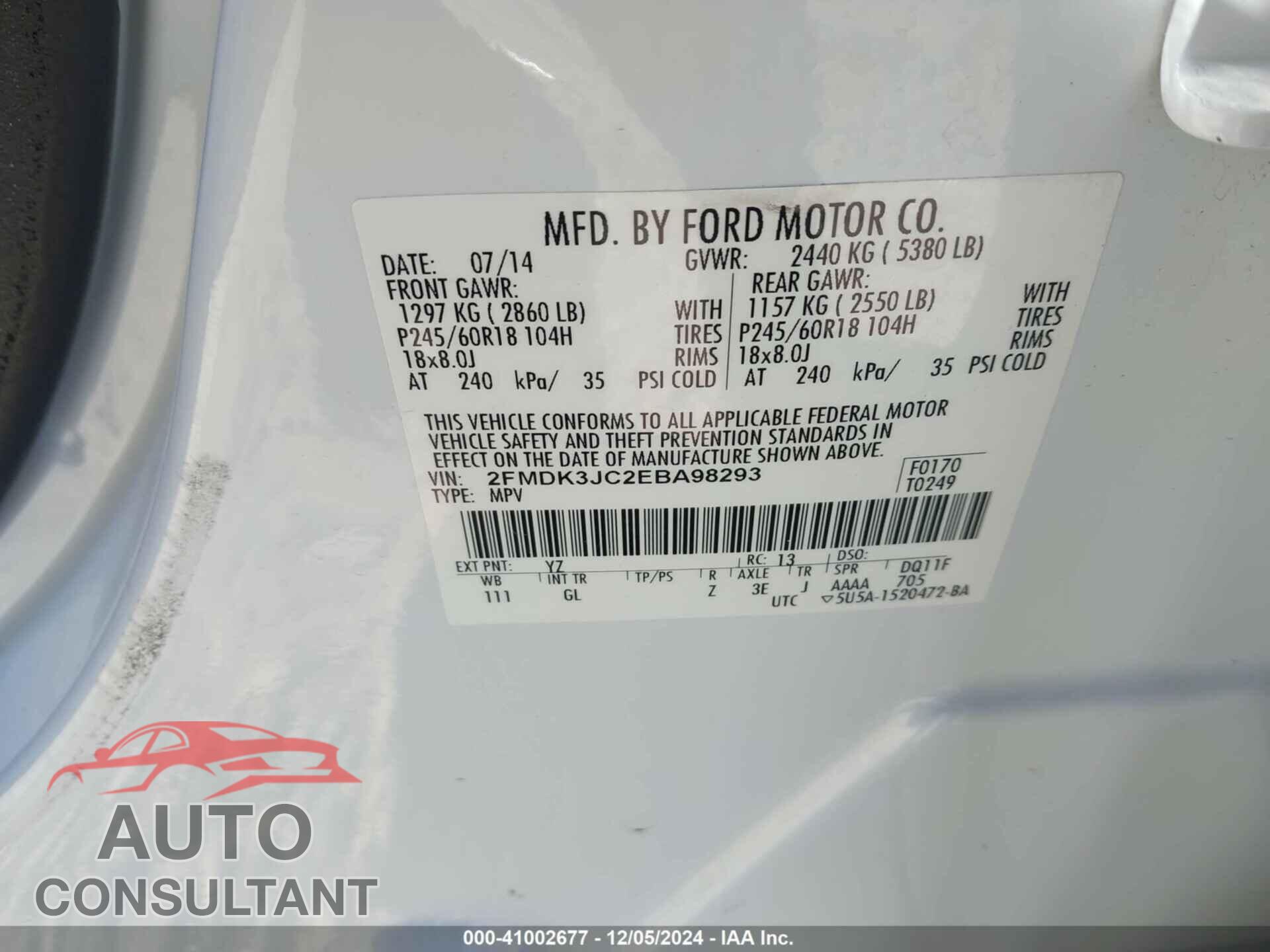 FORD EDGE 2014 - 2FMDK3JC2EBA98293