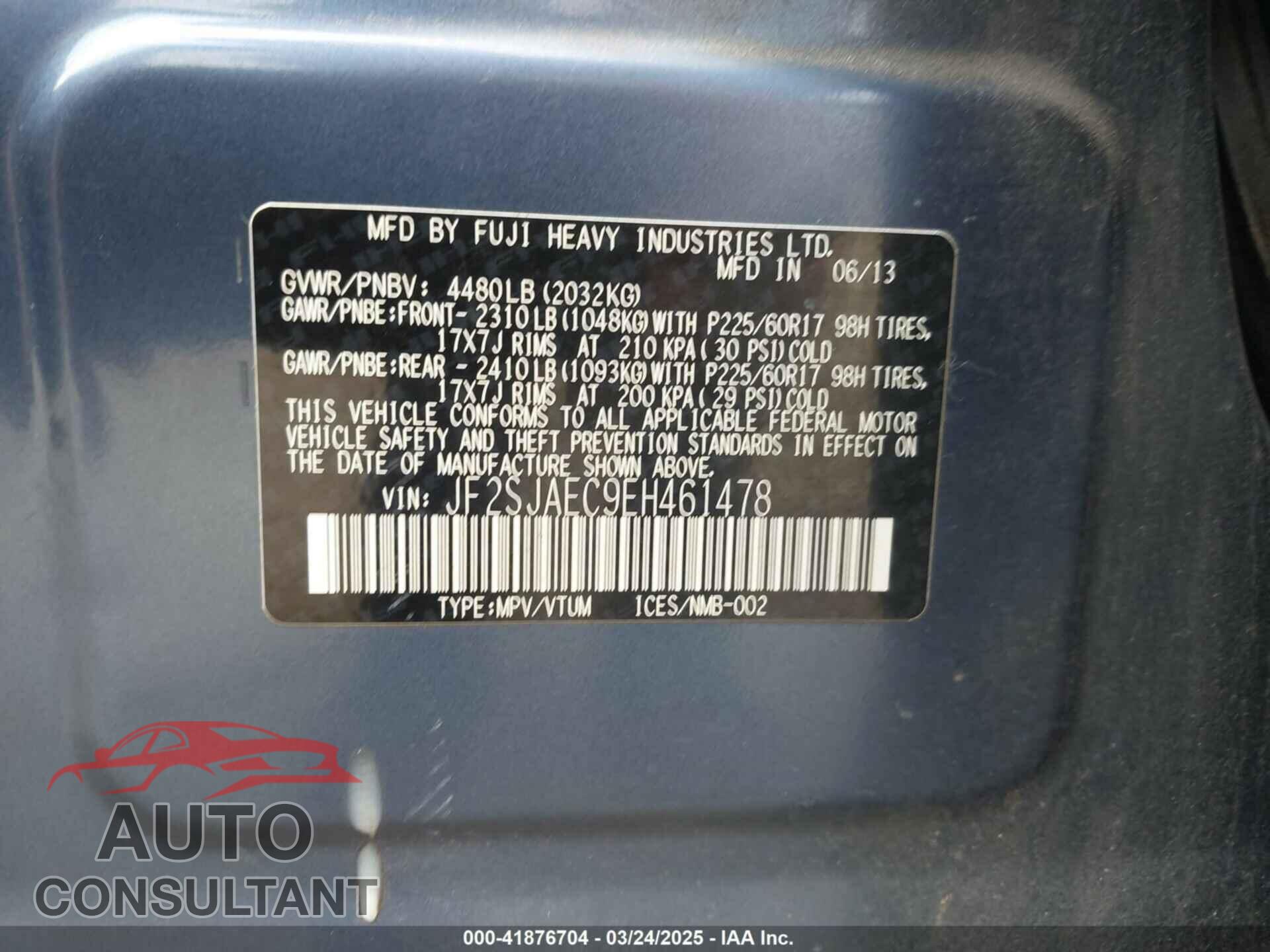 SUBARU FORESTER 2014 - JF2SJAEC9EH461478